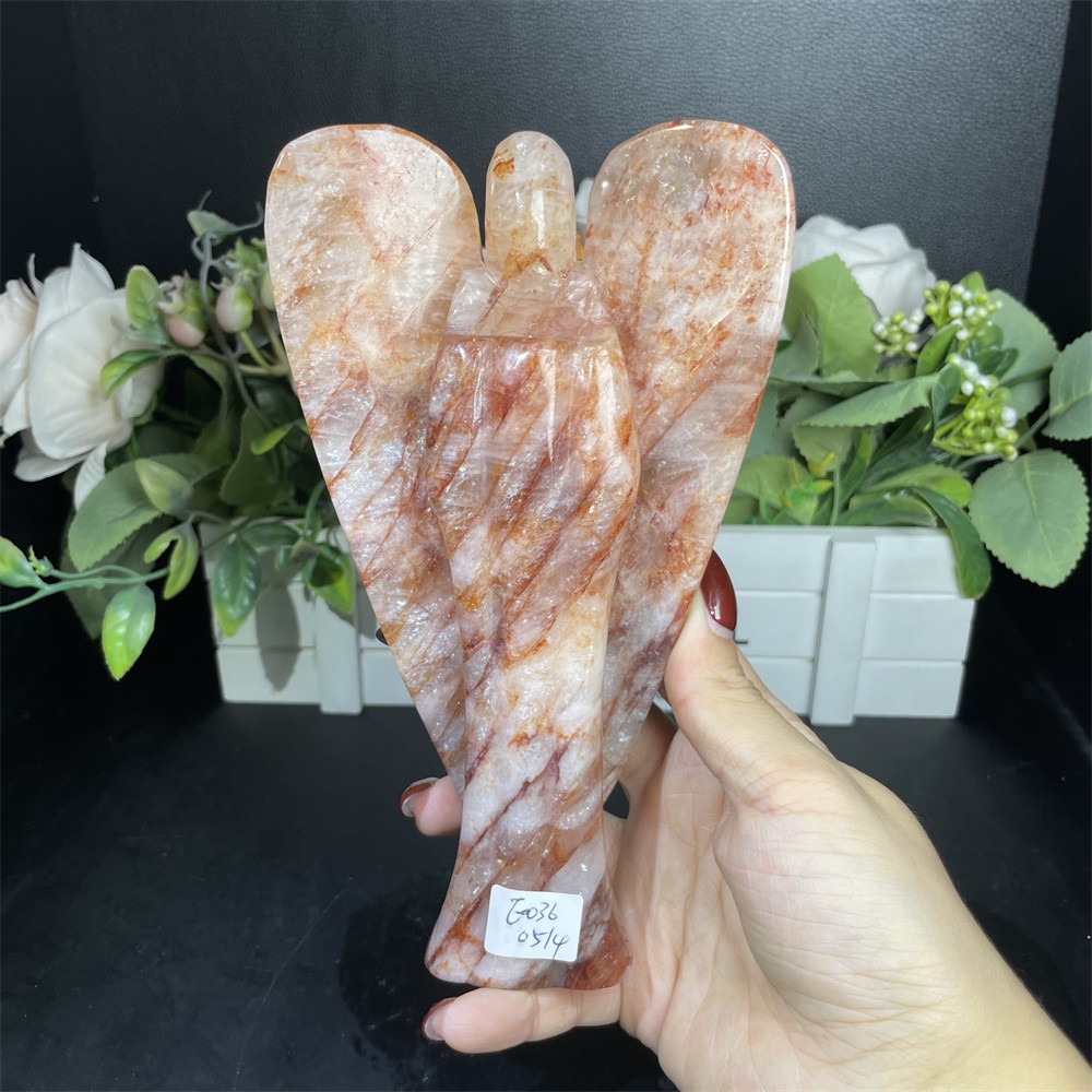1.7LB 7″ Natural Red Fire Quartz Angel Crystal Ornament Memorial Home Gift