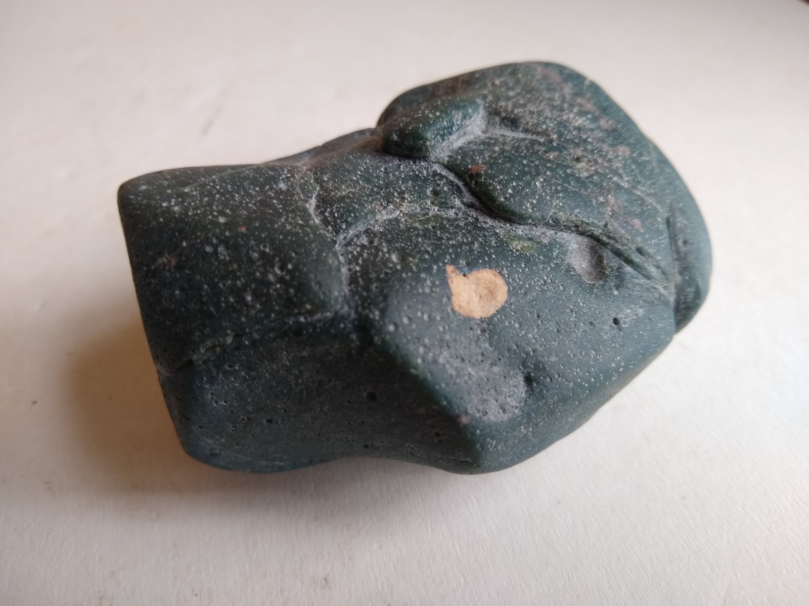 Large Michigan Leland Slag Glass Blue Scholar Stone w/ Base. Exceptional & Rare.