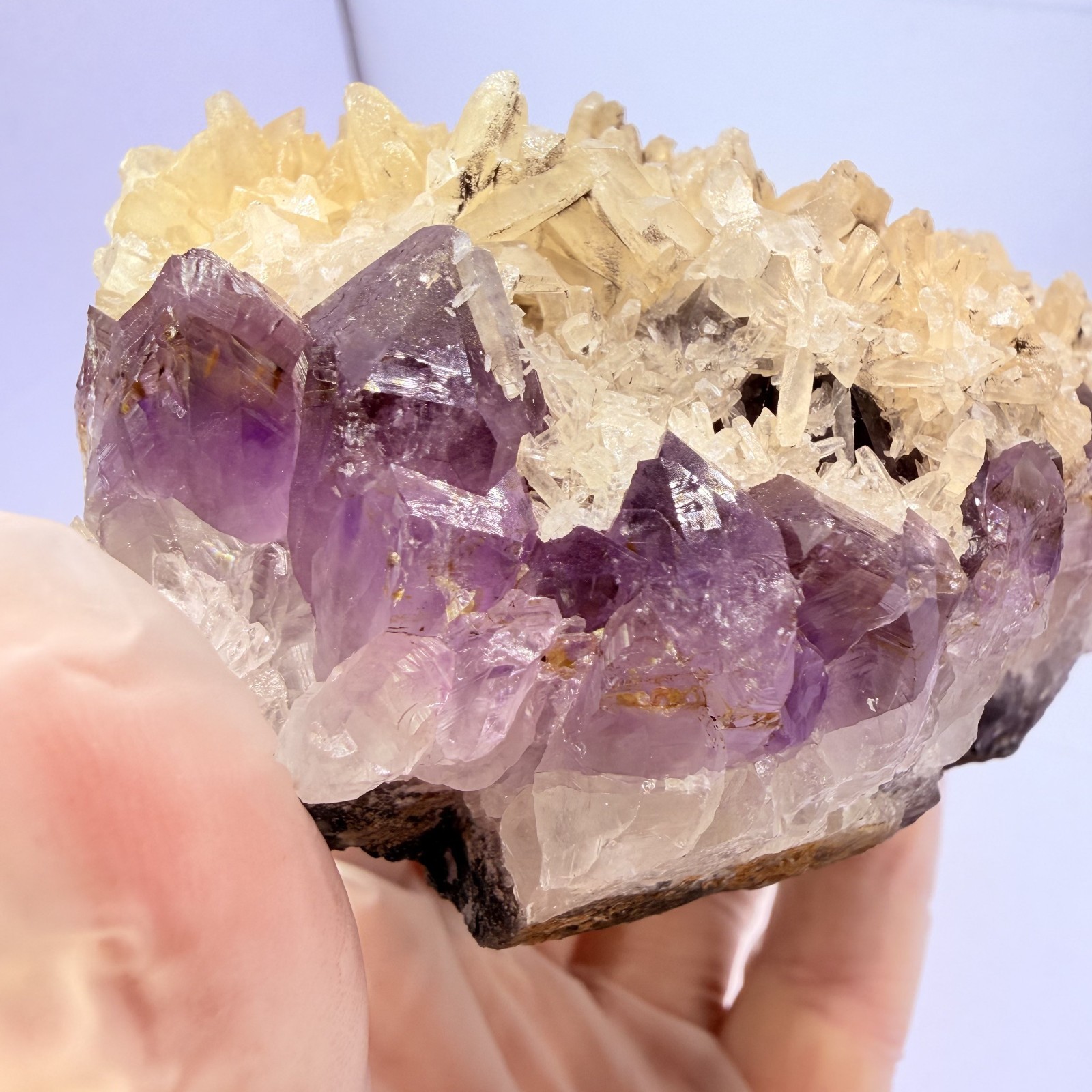 Rare Purple Amethyst Yellow Calcite Cluster Brazil 4.8″ Display
