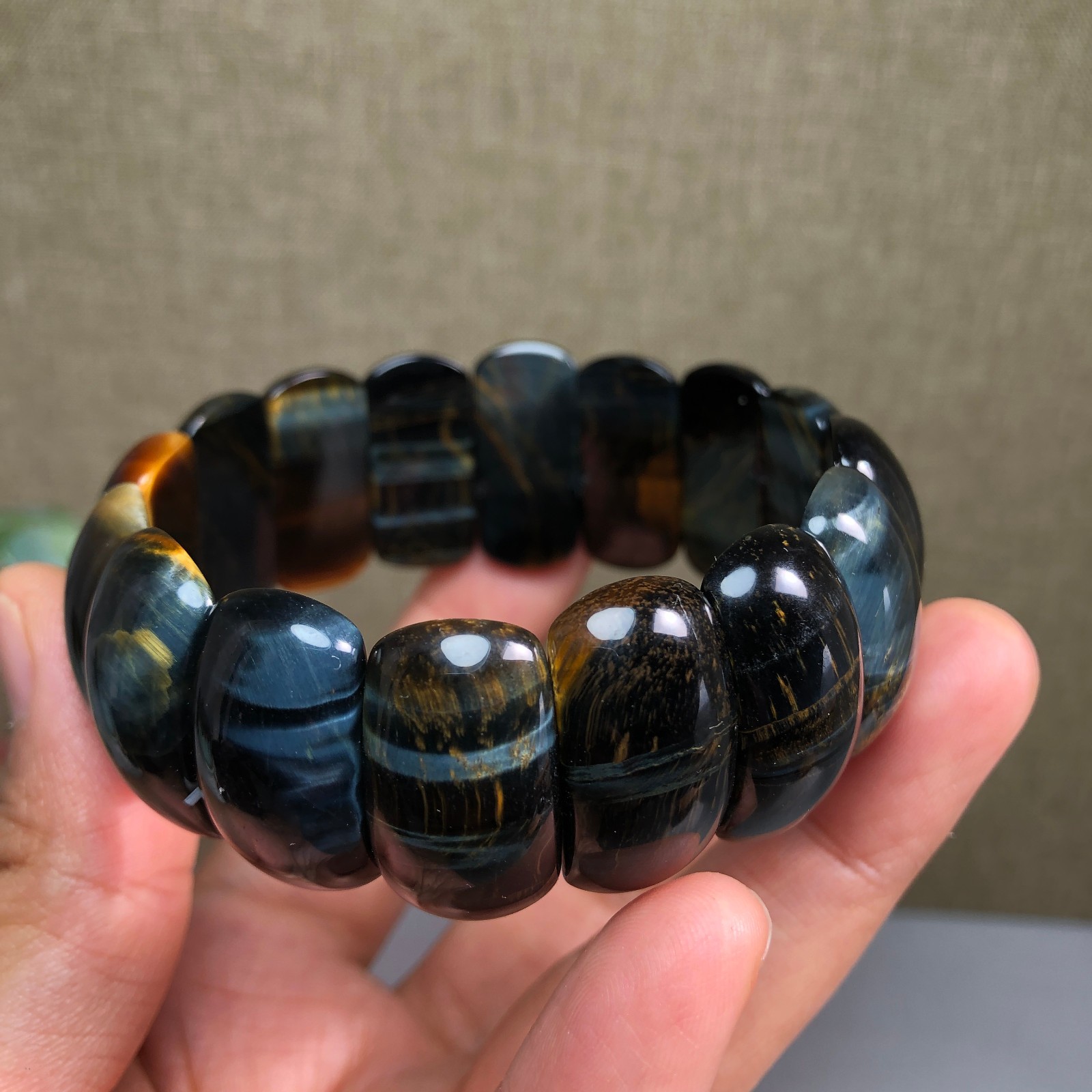 24-12-6mm Natural tiger eye slice quartz Crystal Hand cut polish bracelet A1390