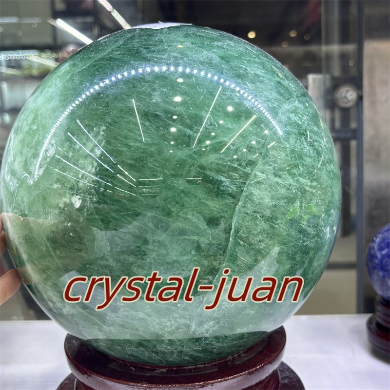 45.1LB Top Natural green fluorite Quartz Sphere Crystal Ball Healing 220mm+stand