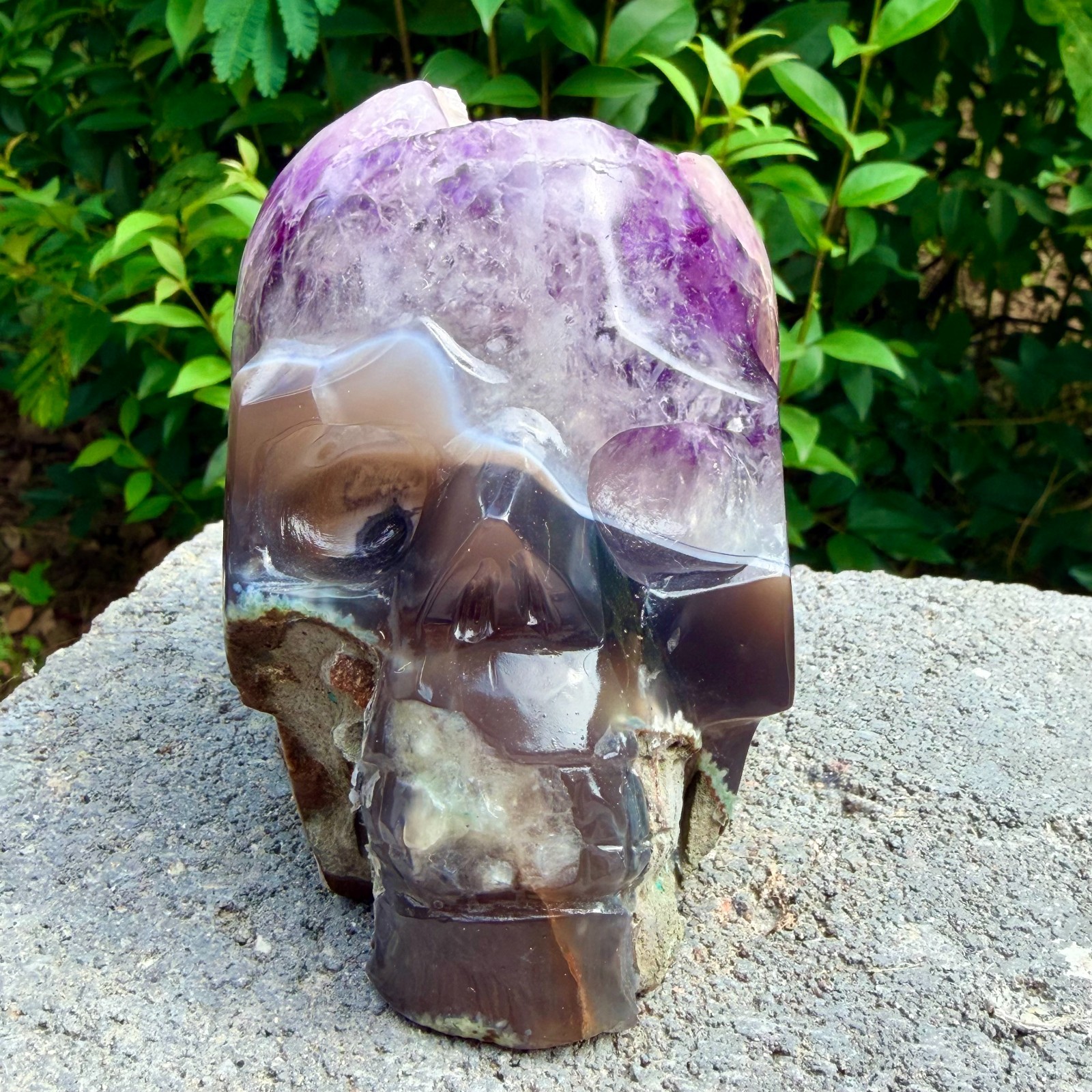 2.6lb Amethyst agate crystal cave skull, Rare hand carved skull specimen