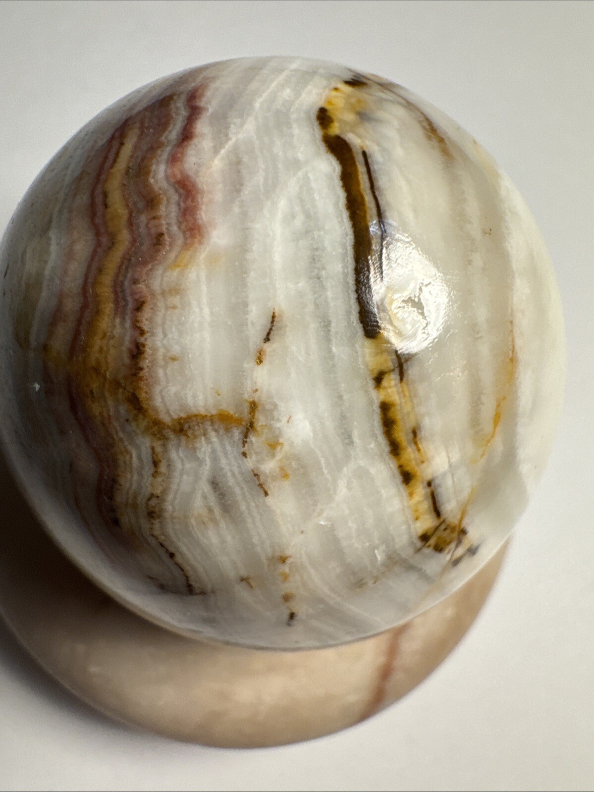 Vintage Beautiful Brown And White Tones Polished Onyx Egg With Marble Stand