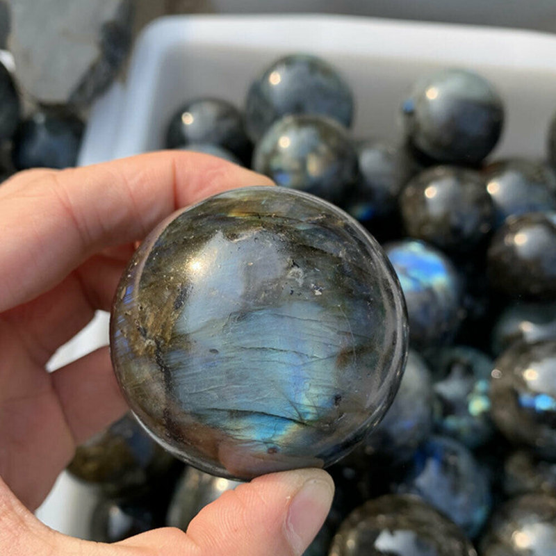 50mm Natural Labradorite Quartz Crystal Stone Sphere Healing Energy Ball + Stand