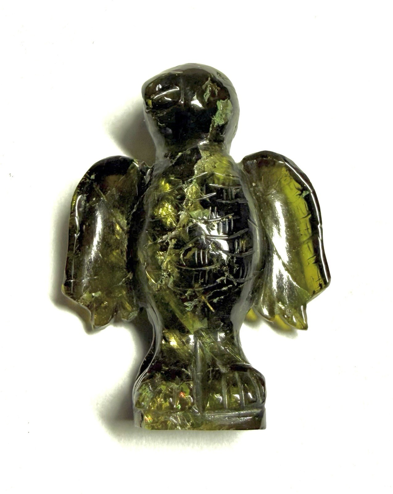 Cool Bird Carving In Beautiful Moldavite 56.9 Cts