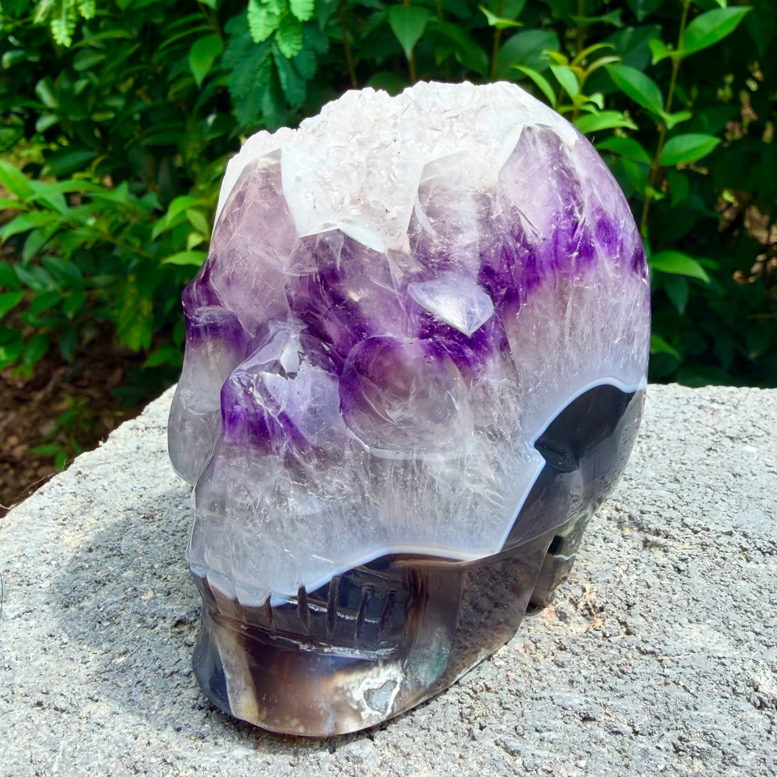 1.96lb Amethyst agate crystal cave skull, Rare hand carved skull specimen