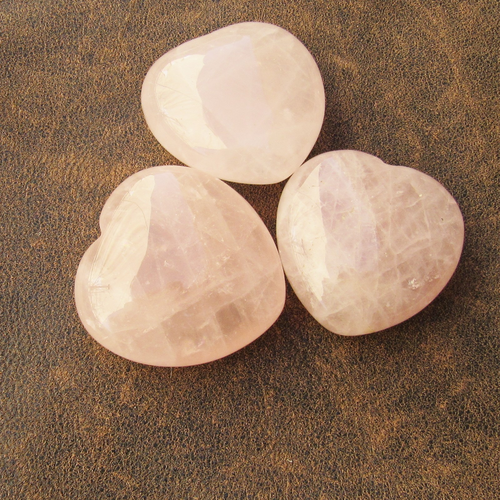 40mm Thick Natural Rose Quartz Stone Heart Palm Stone, No Holes, Light Pink