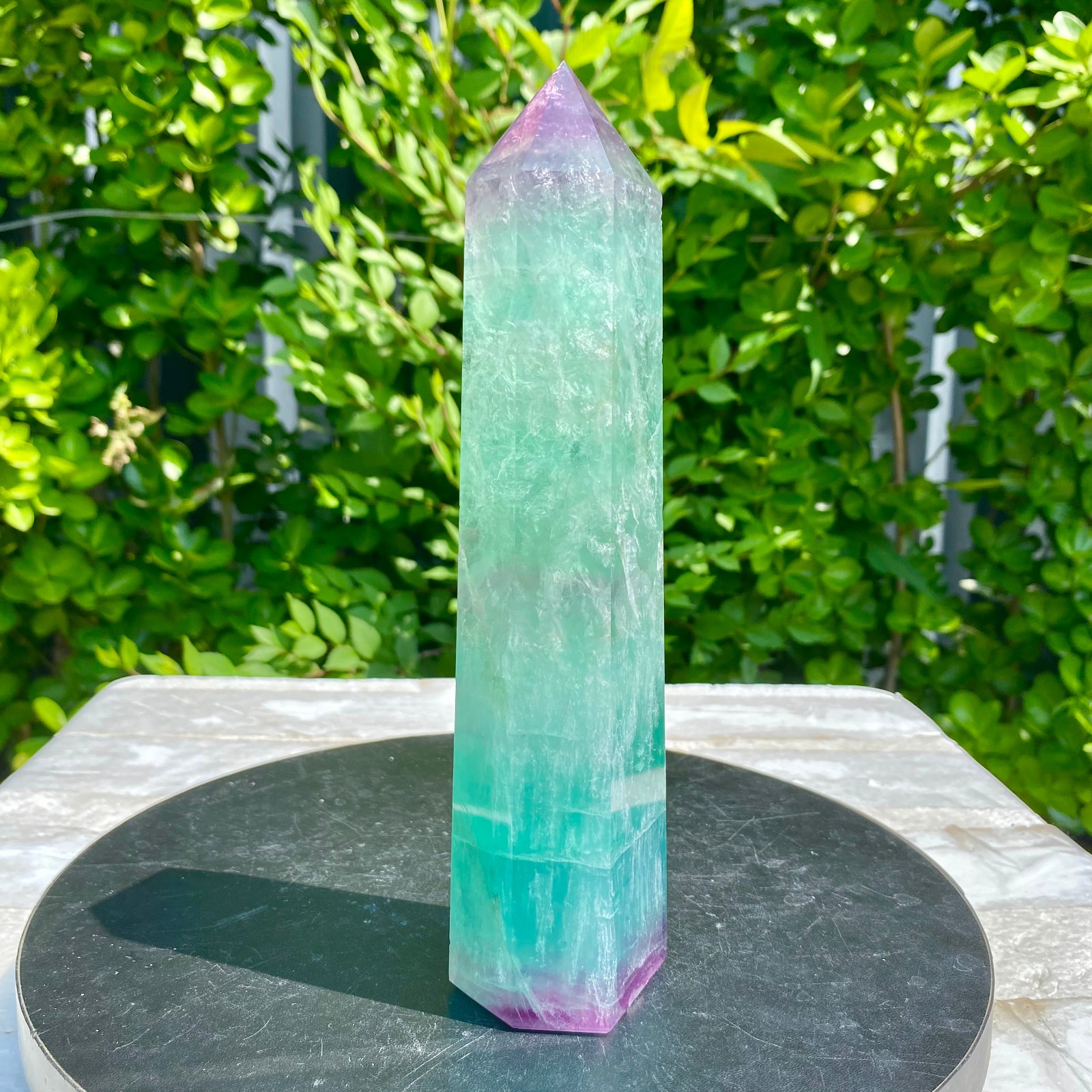 1.96LB Natural Rainbow Fluorite Obelisk Quartz Crystal Wand Tower Point Heal