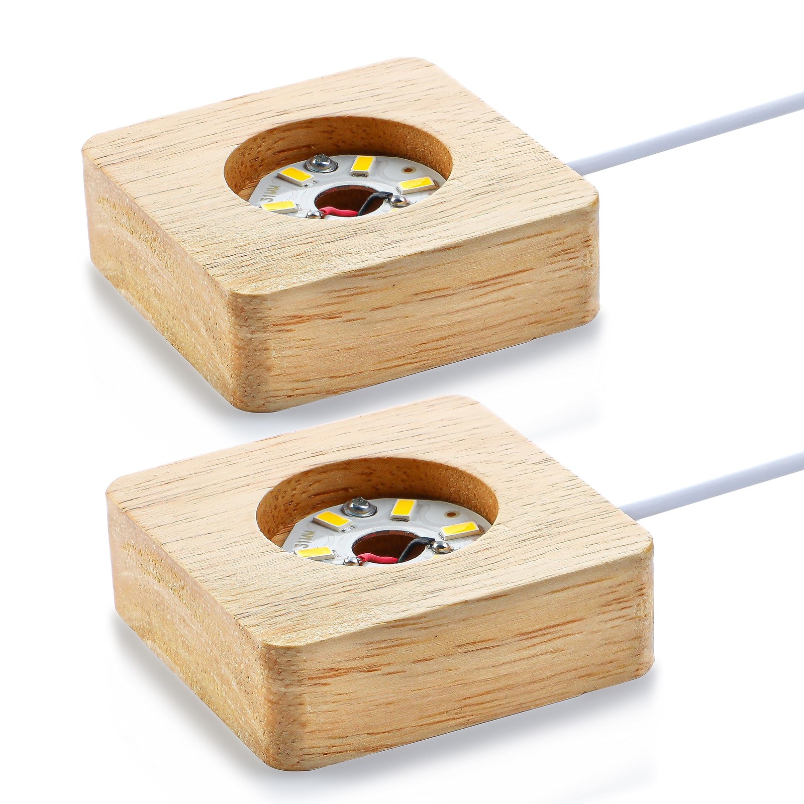 Pack 2 Wooden LED Light Display Base 2.3in Crystal Glass Light Base Stand Woo…
