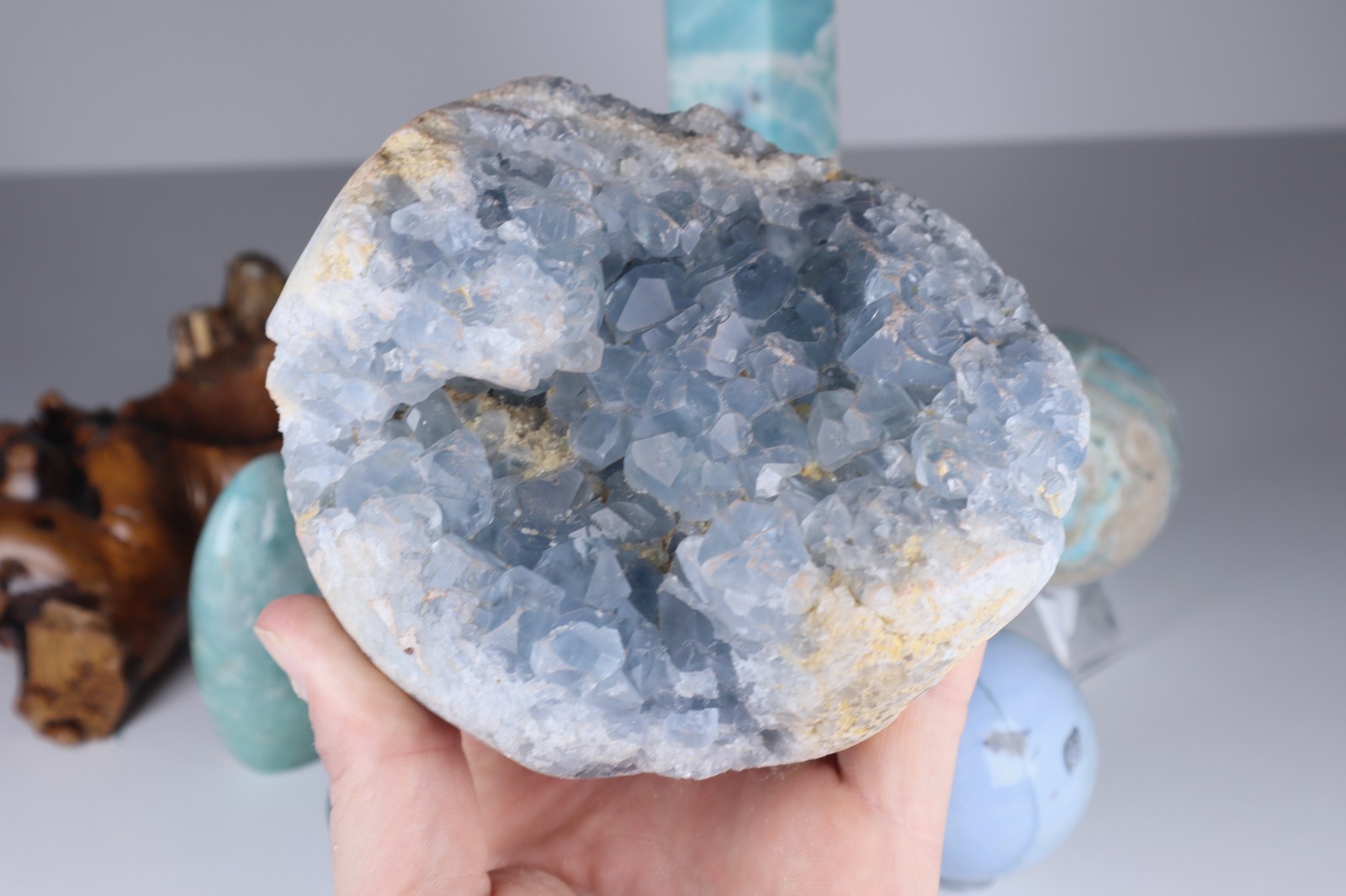 Large BLUE CRYSTAL LOT Celestite Angelite Caribbean Calcite Tower Amazonite