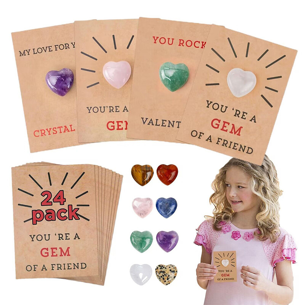 Valentines Day Gifts for Kids – 24Pack Valentines Cards with Heart-Shape Crystal