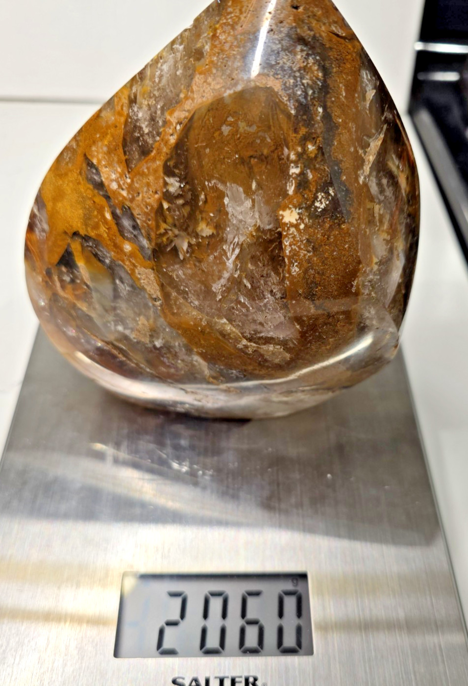 4LB 6″ High-Grade AAA Golden Healer with Smoky Quartz Crystal Flame Free-form