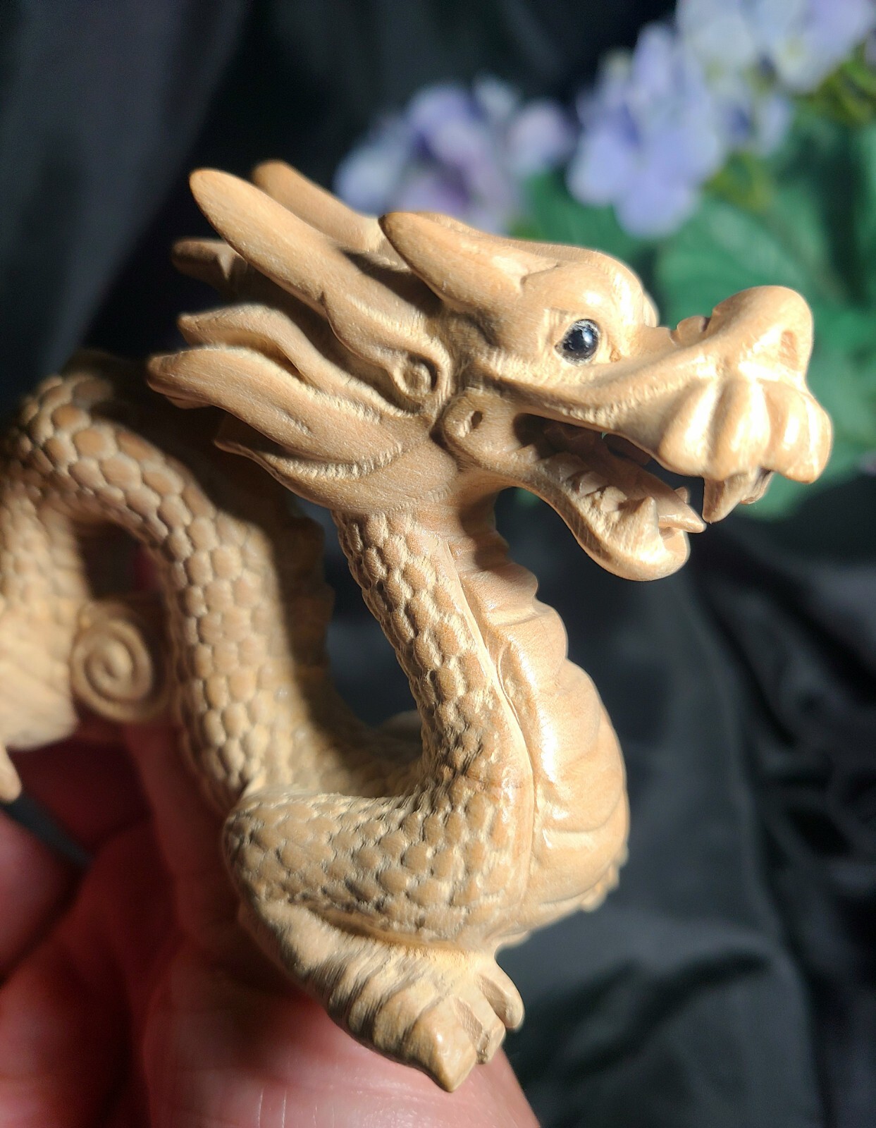 Large 6″ Full Body Detailed Wood Dragon Carving Figure – 2024 Year of The Dragon