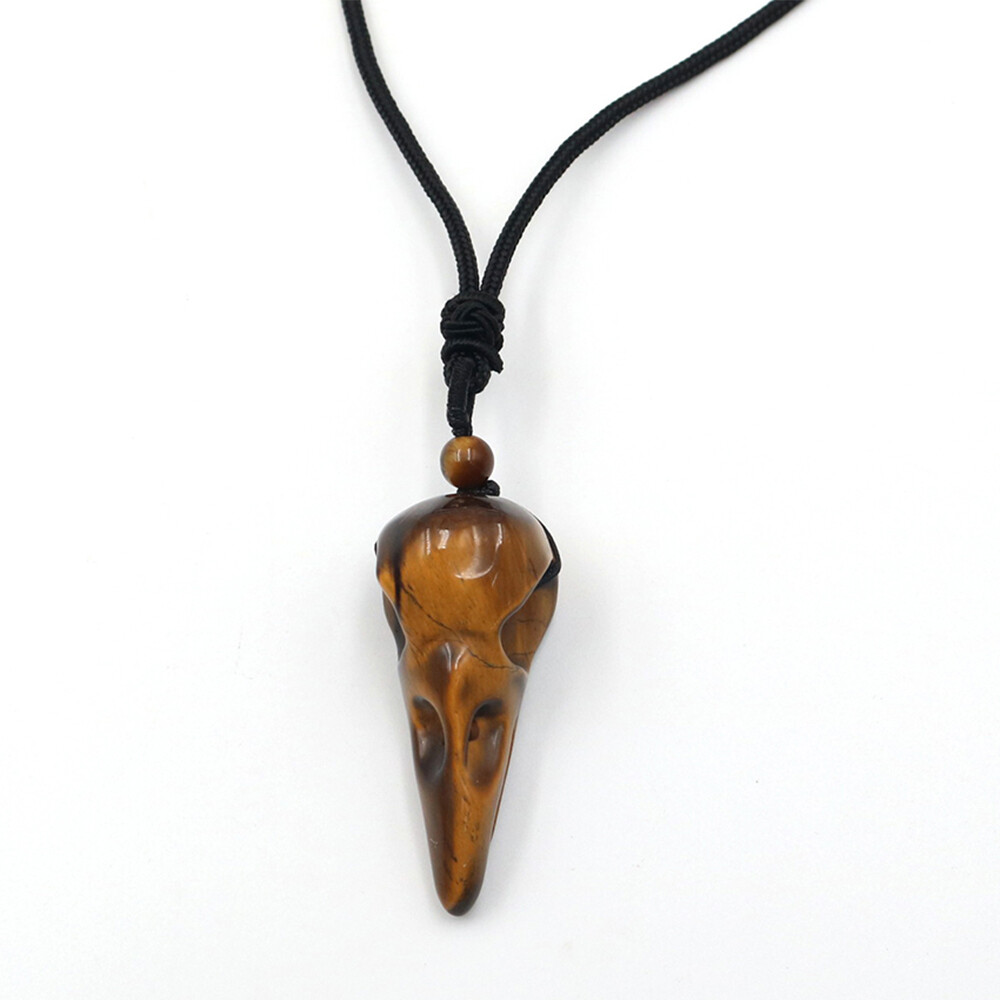 Crow Head Bird Skull Hand Pendant Natural Crystal Necklace Quartz Stone Carving