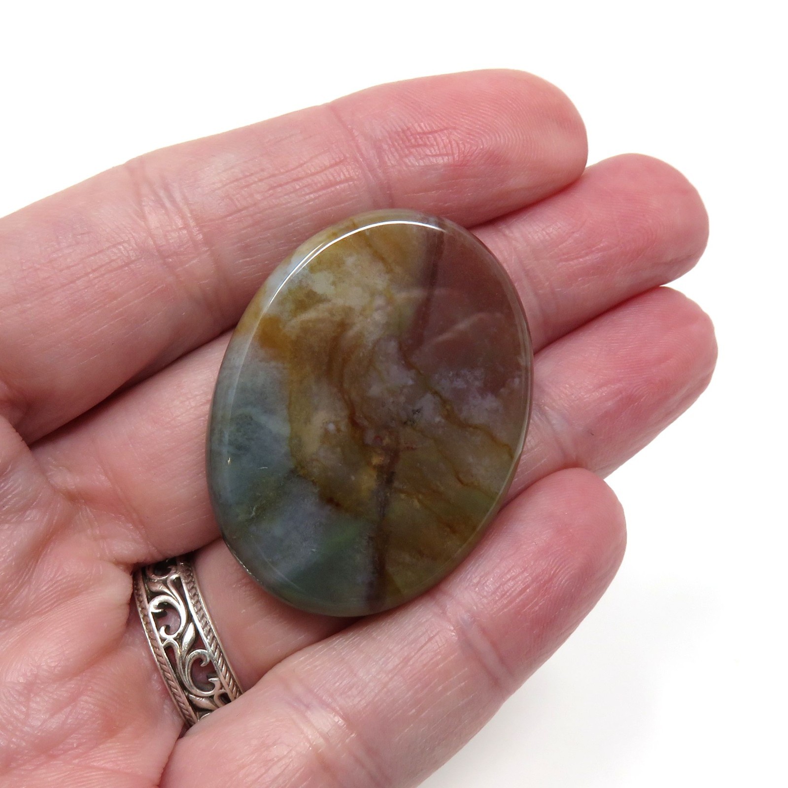 Indian Agate Worry Stone #1346 – 40mm x 30mm or 1.5″ x 1″ – 6mm Thick – Pocket