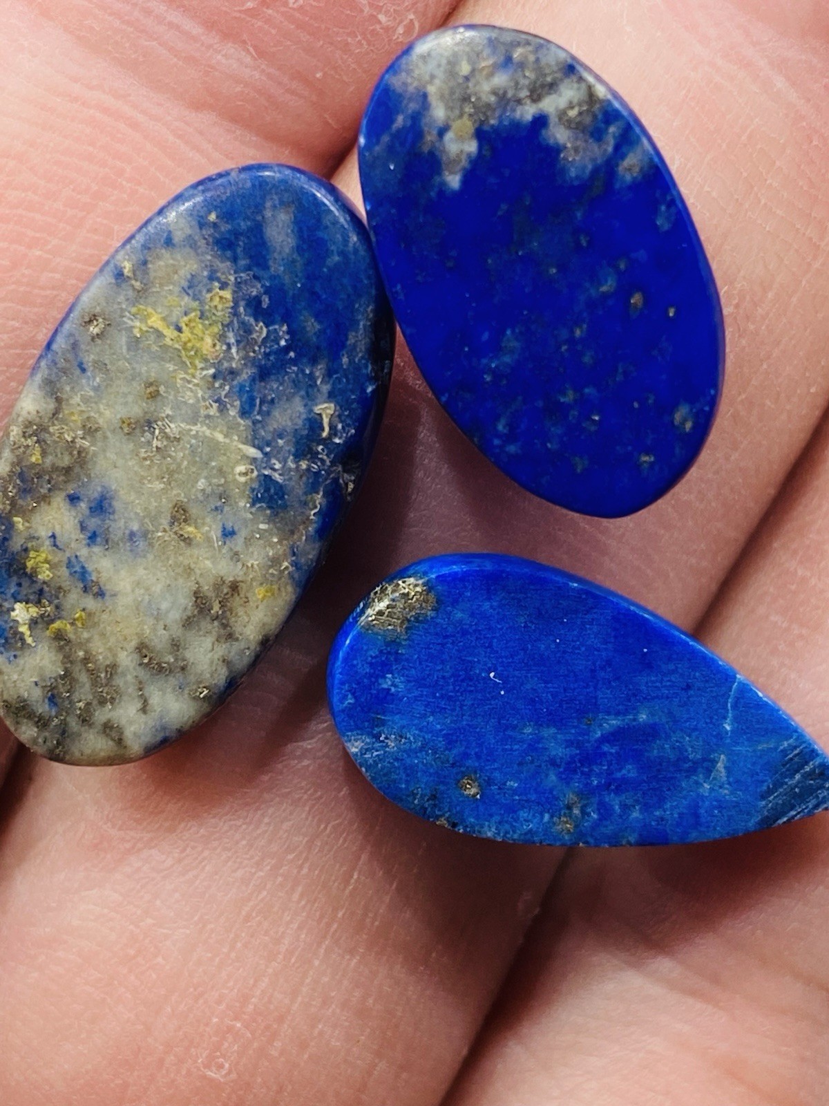 Natural Lapis Lazuli Cabochon Polished Gemstone from Afghanistan 3 Beautiful Pcs