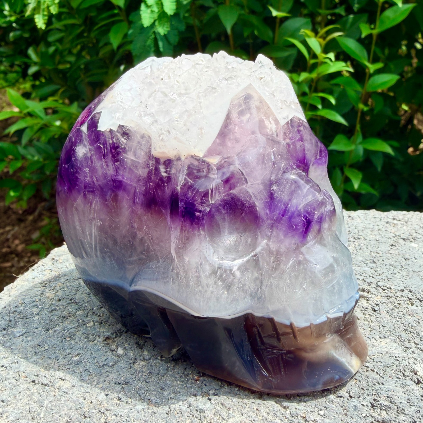 1.96lb Amethyst agate crystal cave skull, Rare hand carved skull specimen