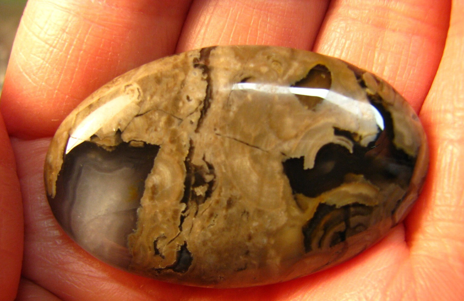 2in x 1.25in 33g VESUVIANITE AGATE POLISHED PALMSTONE FLUORESCENT CHINA #439