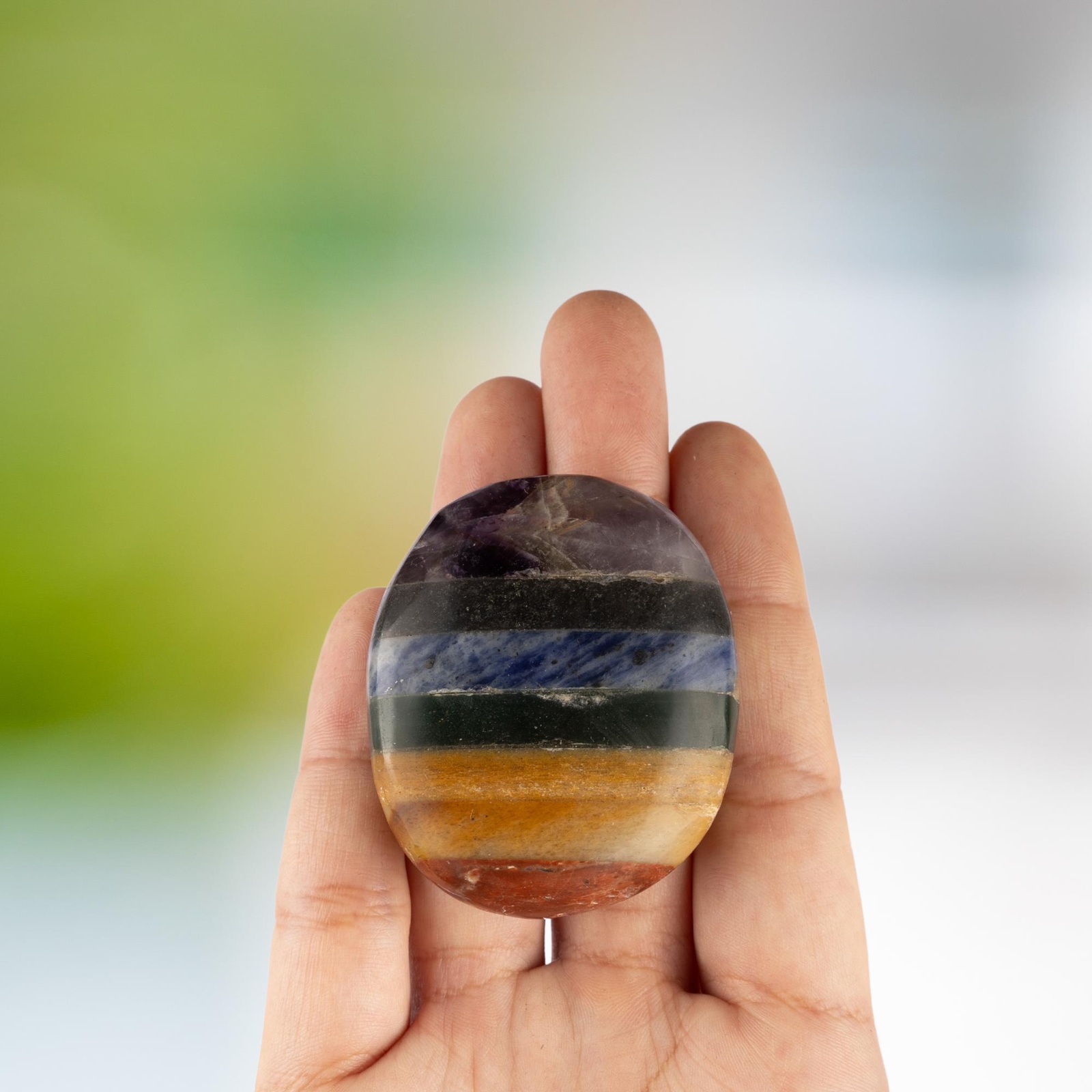 7 Chakra Crystal Palm Stone for Anxiety Relief, Polished Stone, Spiritual Gift