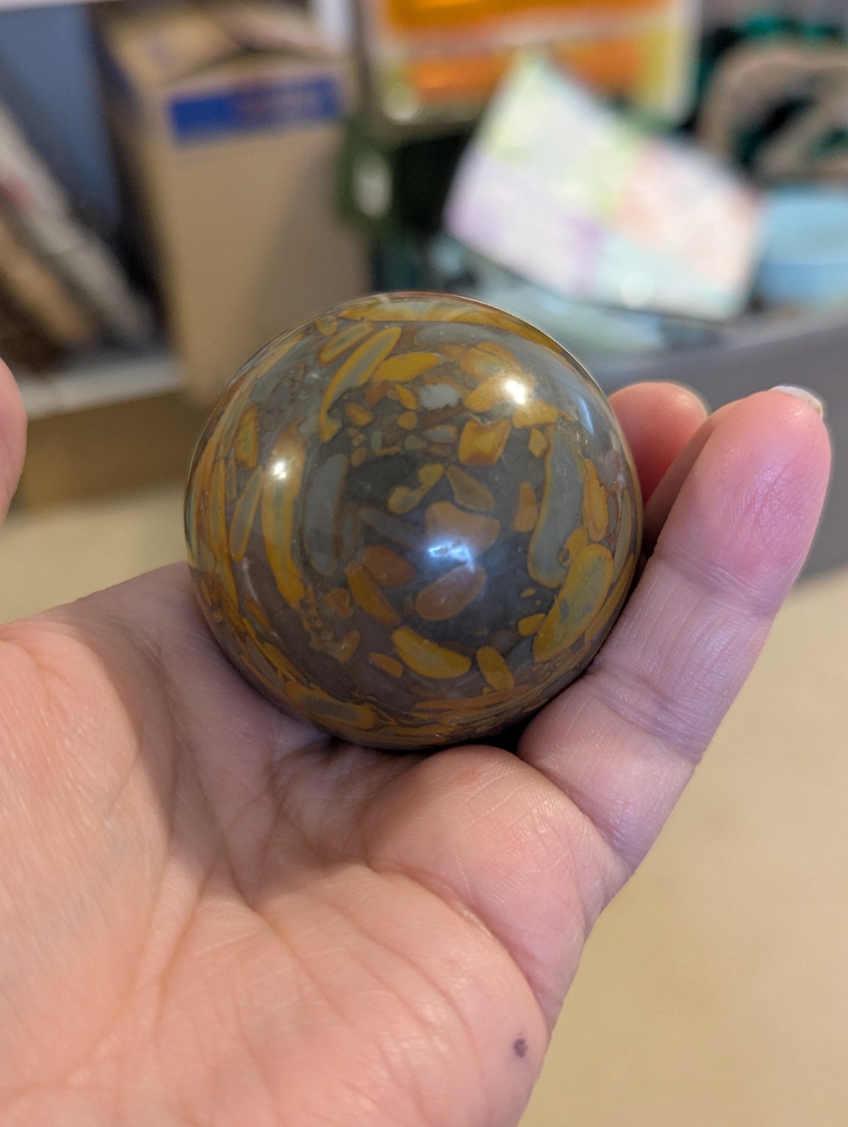 51 mm (2.0) Bamboo Fossil Stone Sphere Crystal Ball & Stand (China) US Seller