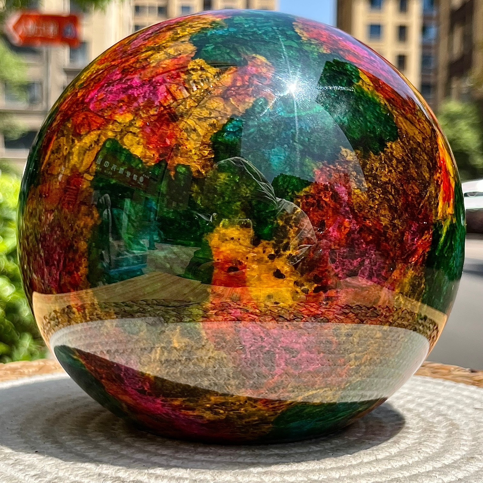Natural Seven Colors Jade Polished Half Sphere with Flat Base for Decor 11.1 lb