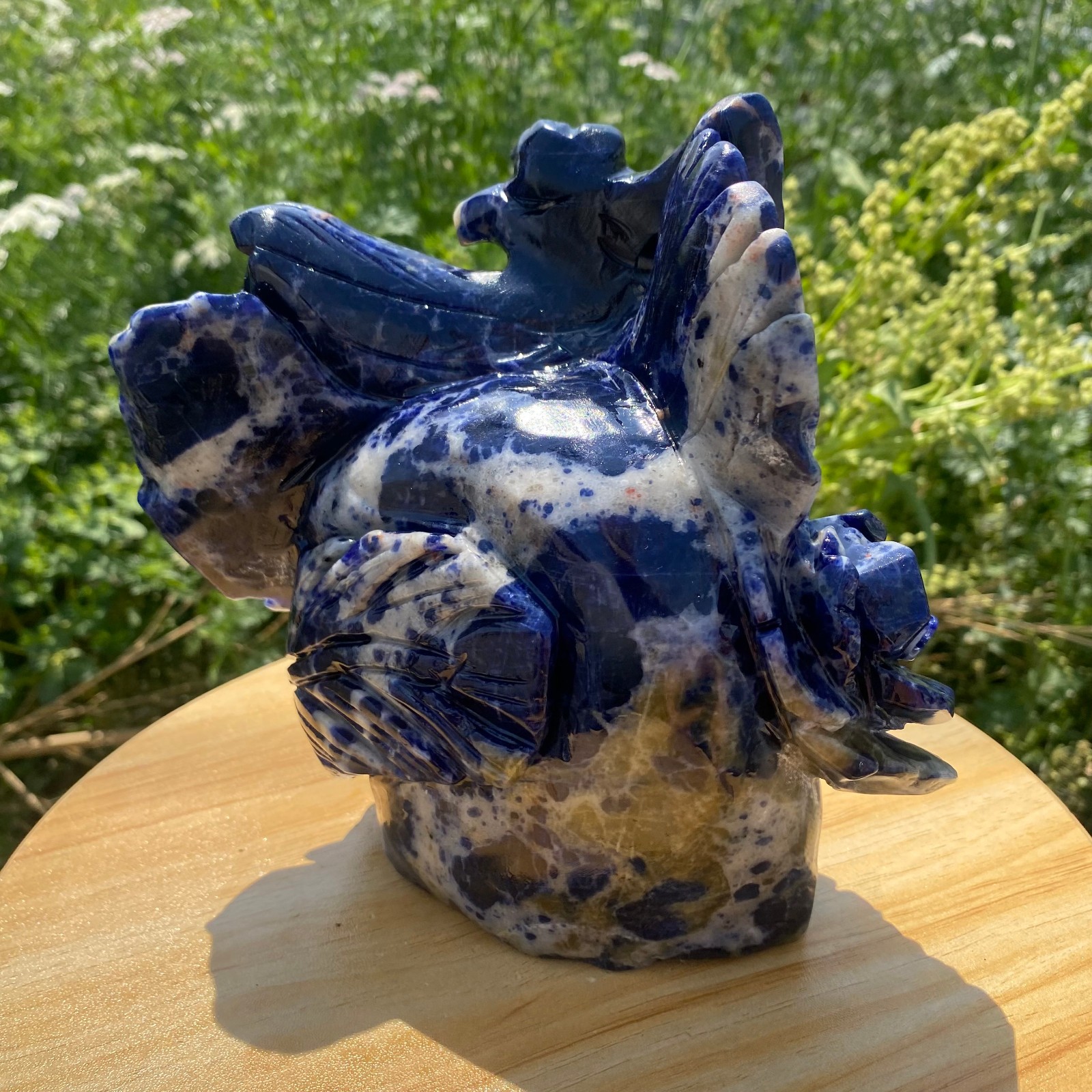 4.62LB Natural Blue Vein Stone Phoenix Carving, Home Decoration