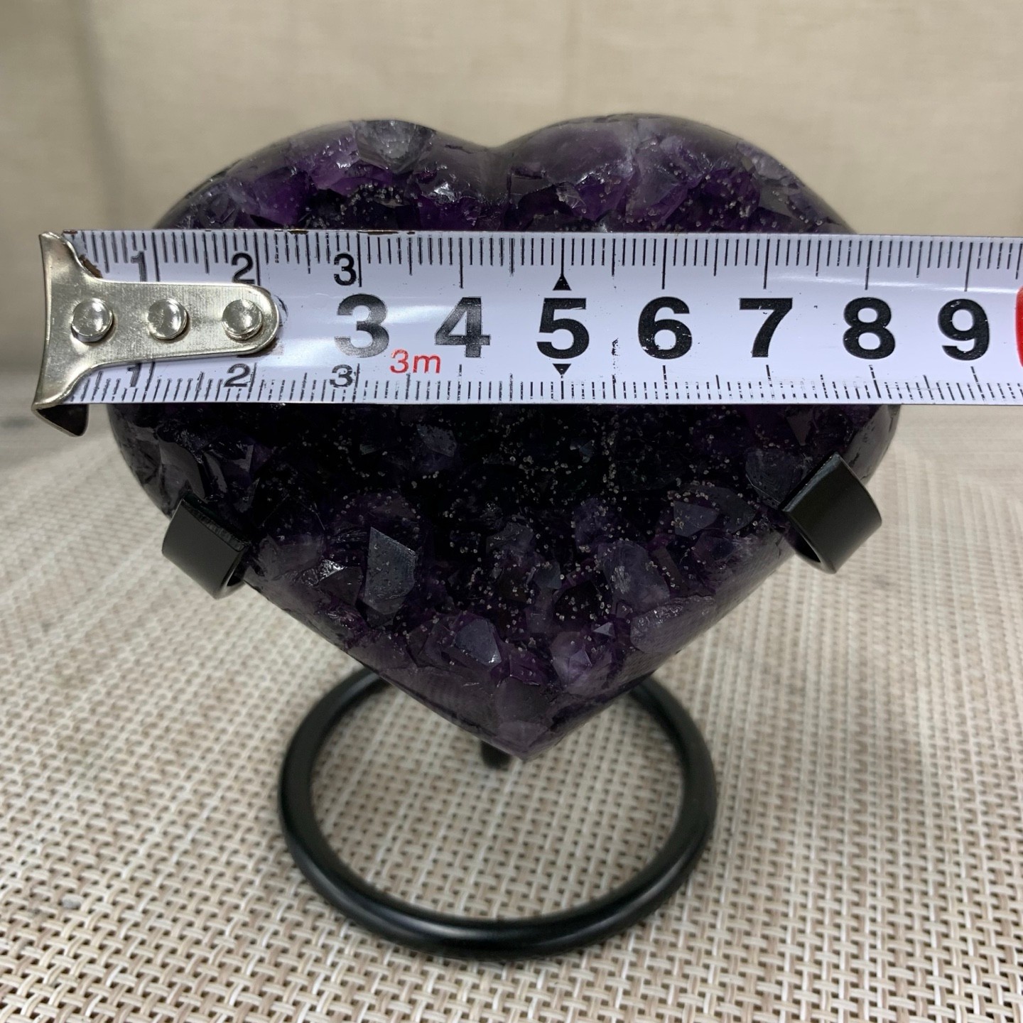 350G Natural Agate Amethyst Heart Crystal Pendant Healing Decor With Stand