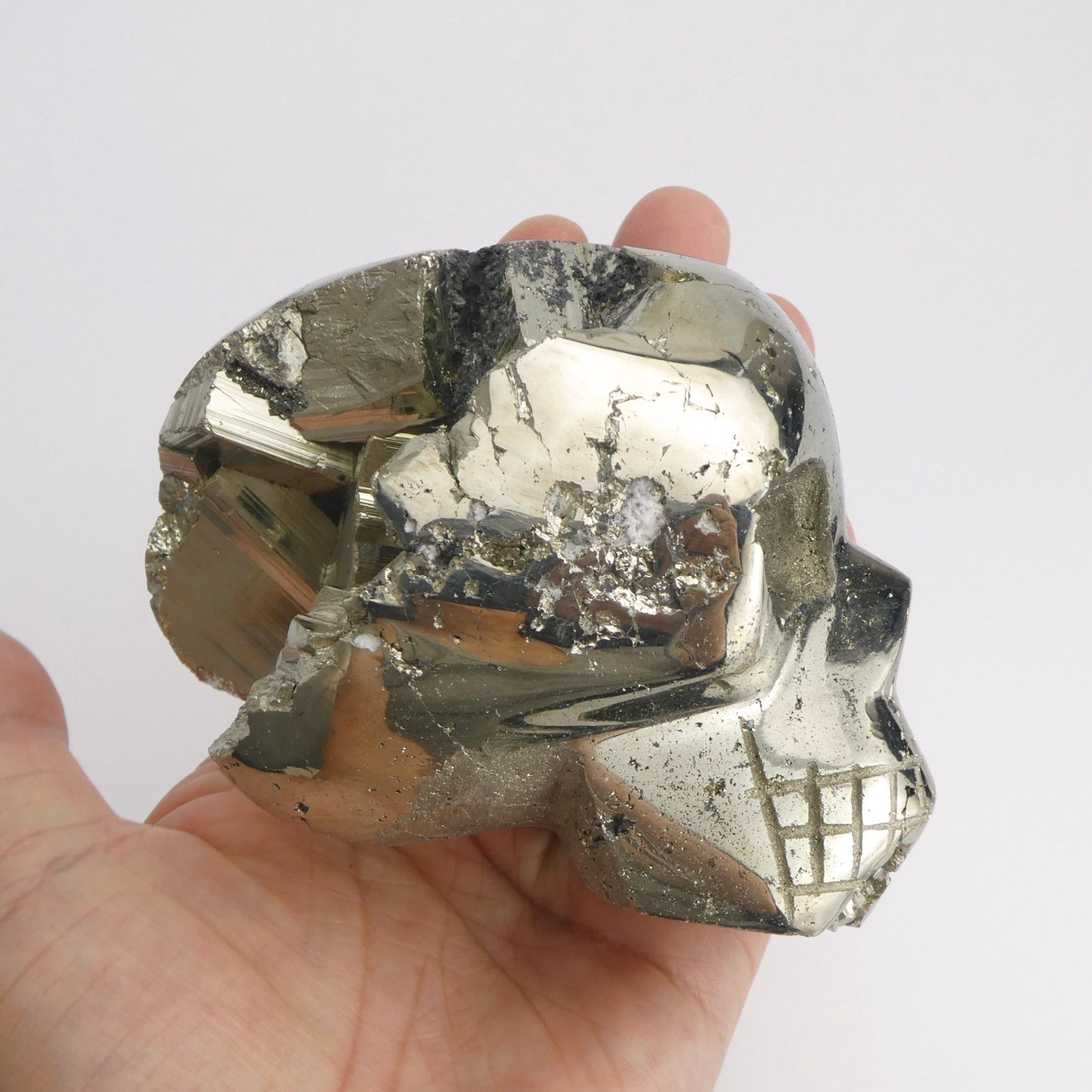 3.75″ 2lb Pyrite Skull from Peru Hand Carved Polished Natural Crystal Exposure