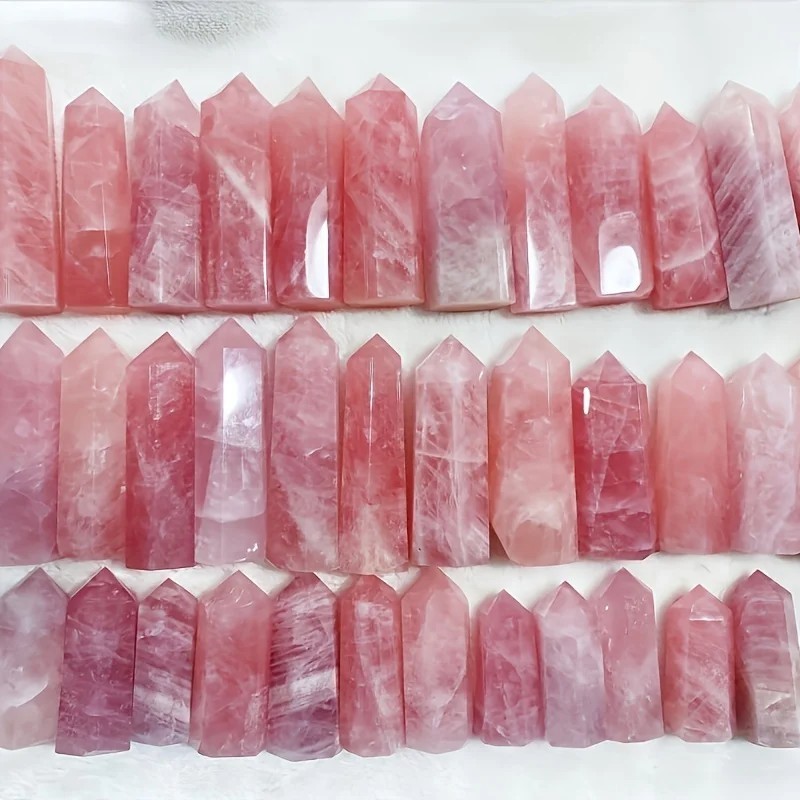 Rose Quartz Pink Tower Point Obelisk Healing Hexagon Crystal Wand Healing Stone