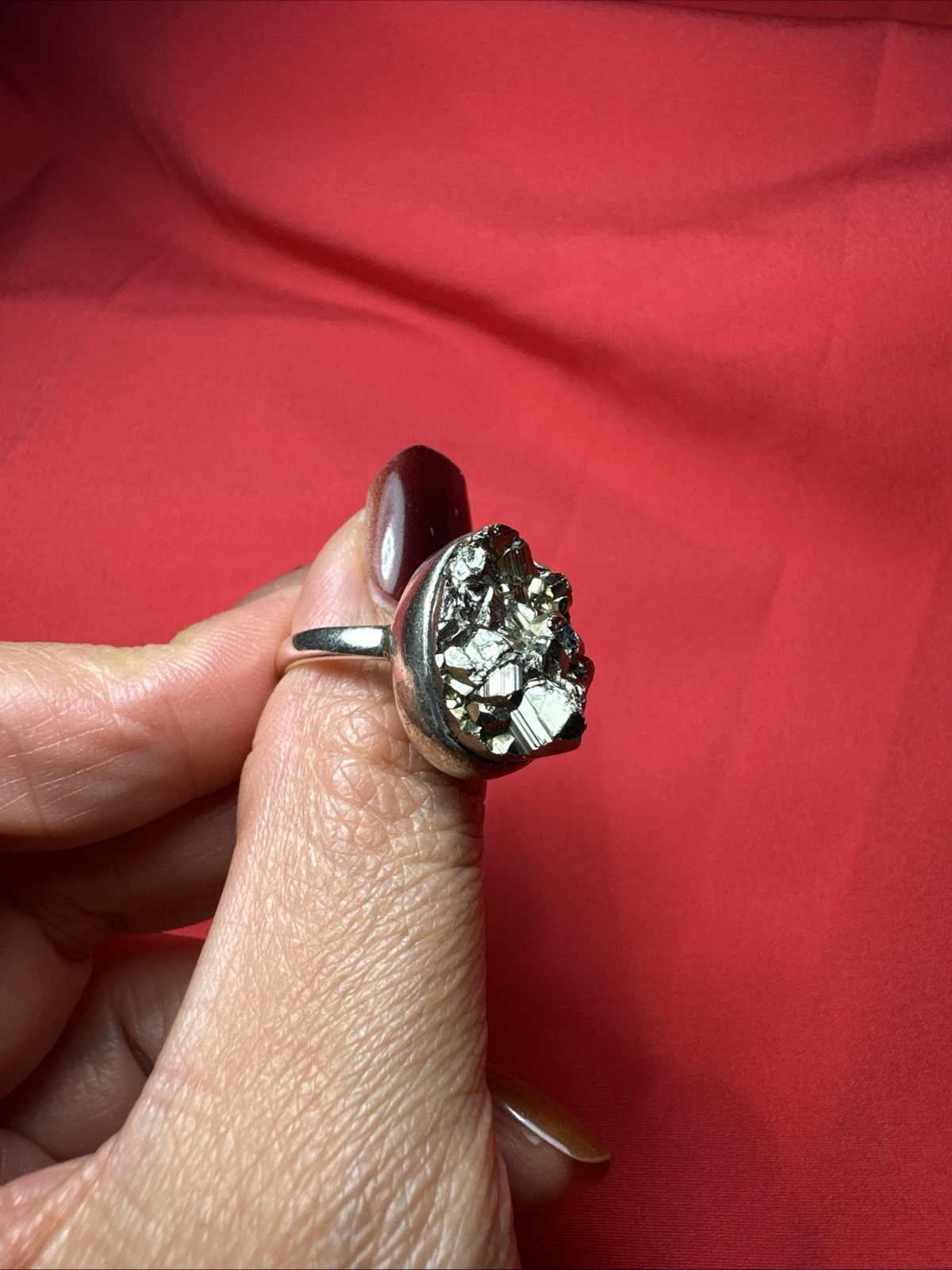 Vtg Sterling Pyrite Raw Mineral Powerful Psychic Energy Size 9