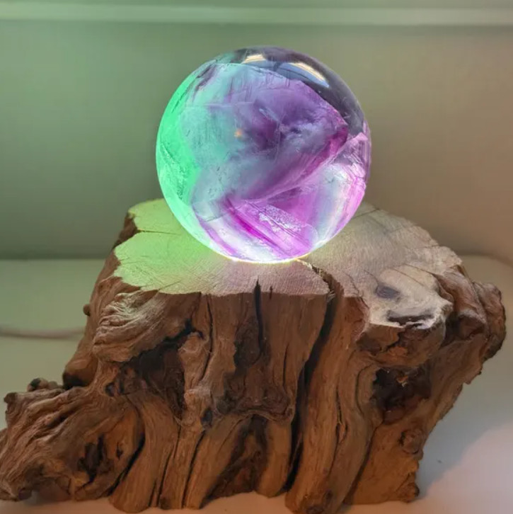 Wood LED Light Base for Crystal Sphere Rock Display