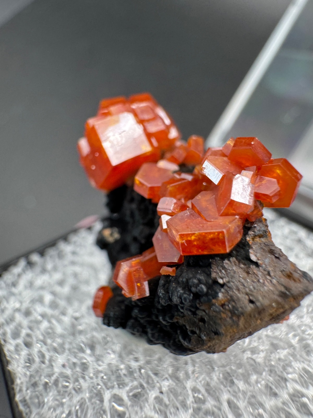 6786 Red Vanadinite on RARE Black Hematite Matrix in Perky Morocco