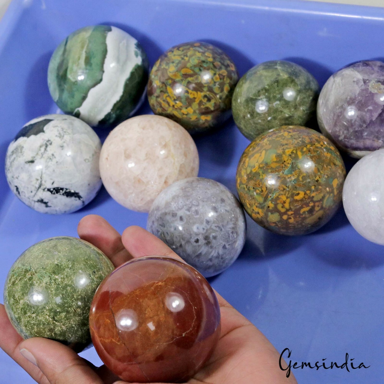 3 Kg 12 Pcs Set Of Multi gemstone Crystal Sphere Ball Polished Healing w/ Stand