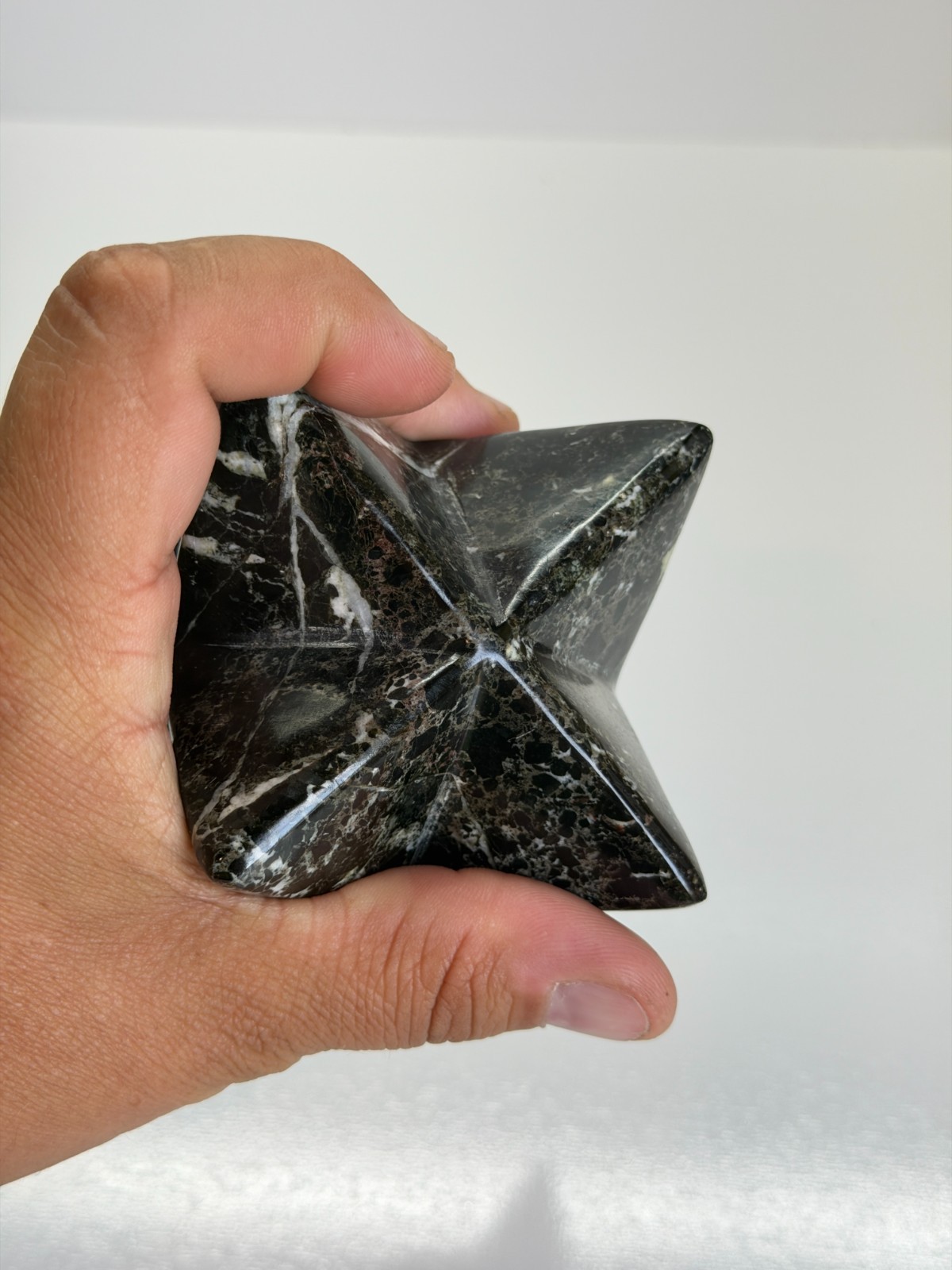 Black Serpentine Merkaba Star Sacred Geometry Crystal Carving 3″ Polished