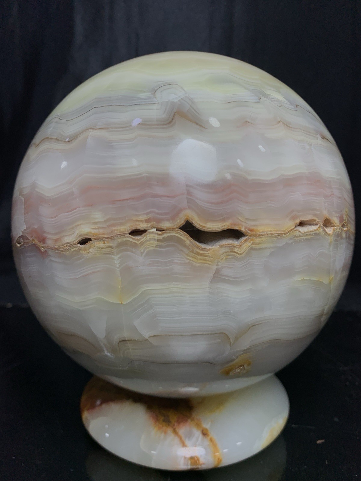 Large 95mm Green Banded Onyx Sphere 4.636kg Calcite Crystal Orb Specimen Stand