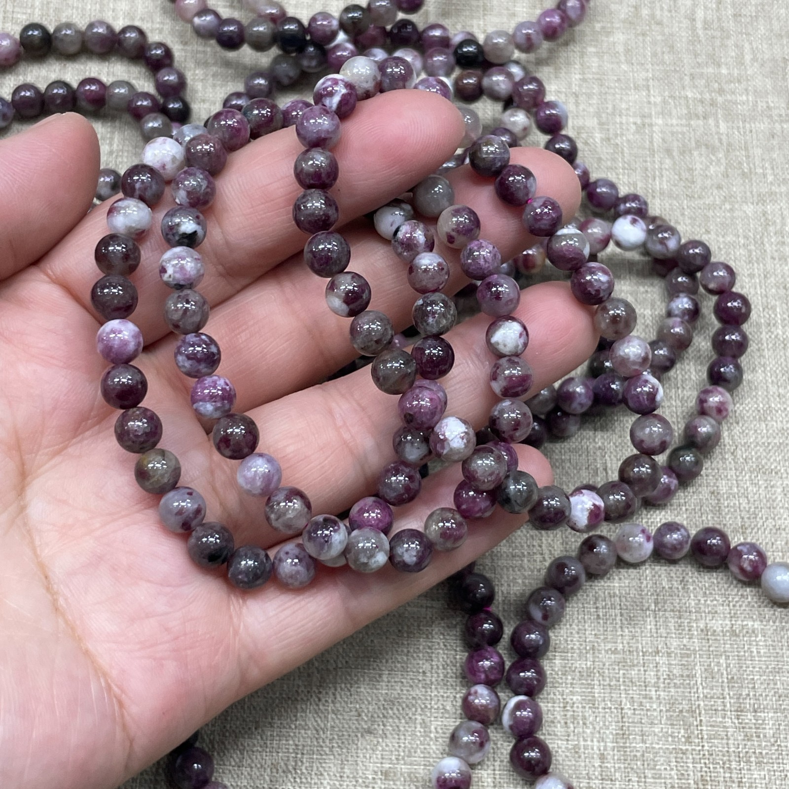 A Wholesale 1 Pcs plum blossom tourmaline stone ball beads 6mm Stretch Bracelet