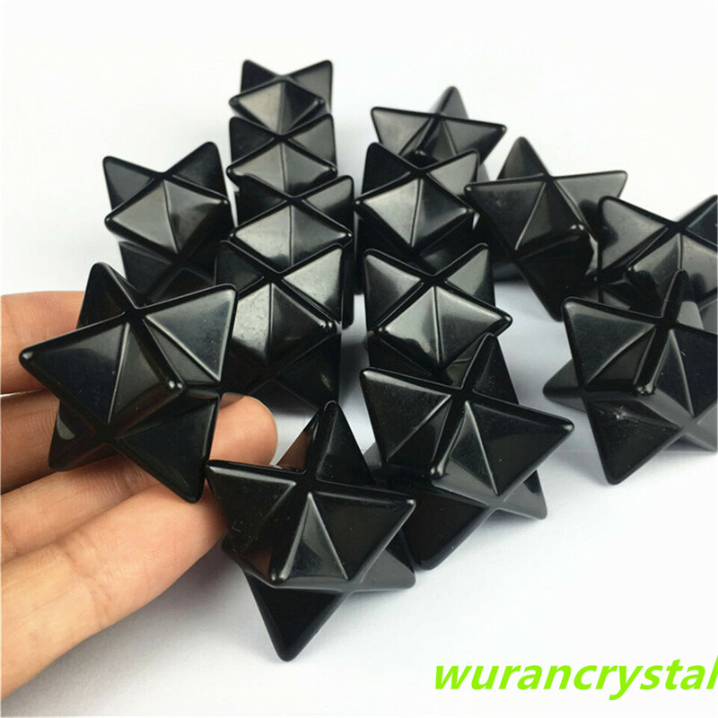 1.5″ Natural Obsidian Merkaba Star Geometry Chakra Quartz Crystal Healing 1PC