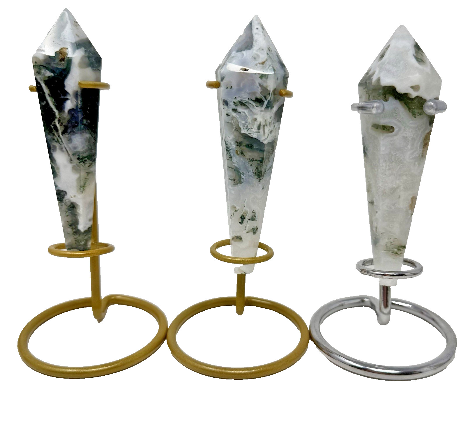 Lot Of 8 Crystal Wands With Stands Mixed Materials