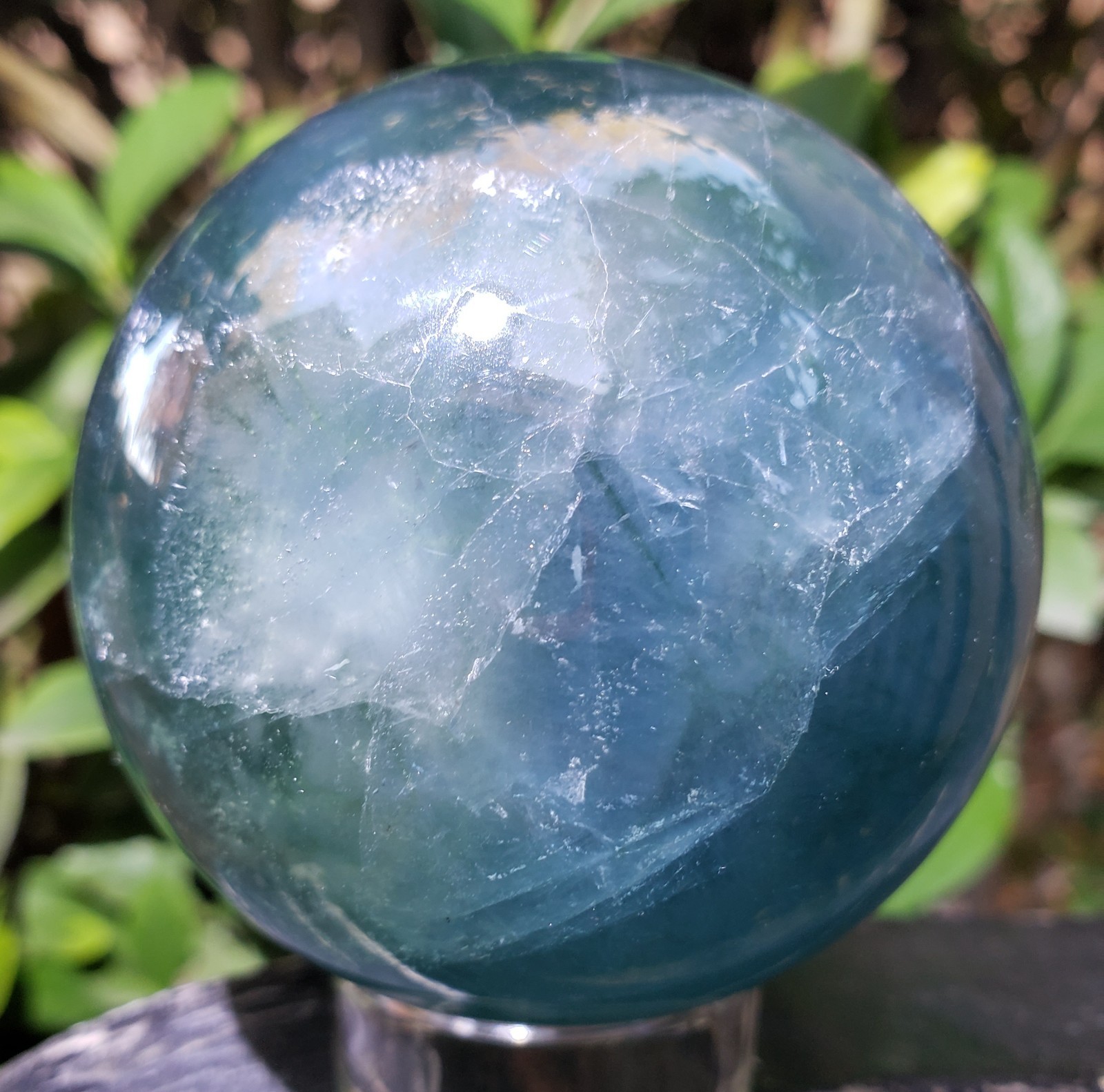 2.5″ Deep Blue Fluorite Quartz Crystal Sphere Ball Orb Rainbow UV, 456g or 1 lb
