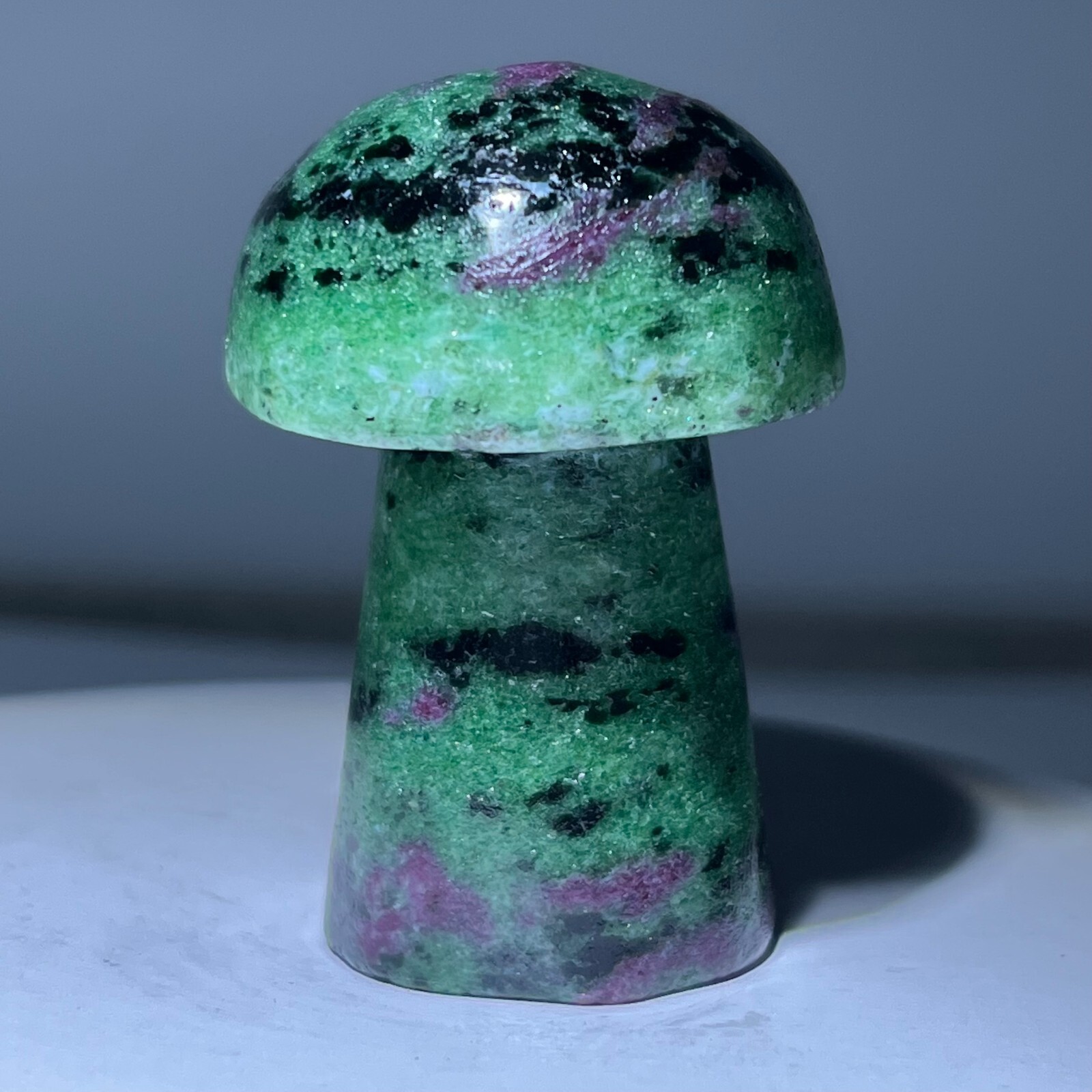Natural quartz red green treasure, carved and polished, mushroom, reiki ener