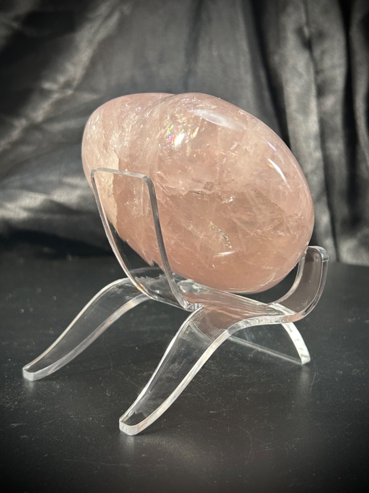 3.26″ Chunky Rose Quartz Heart With Acrylic Stand 12oz (338 grams)