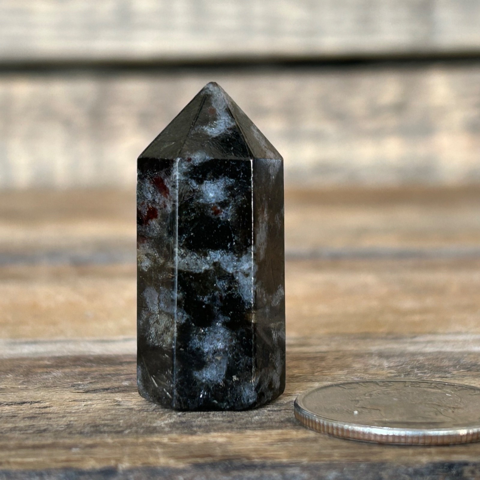 Natural Arfvedsonite Tower Polished Crystal Point Madagascar 1.5″