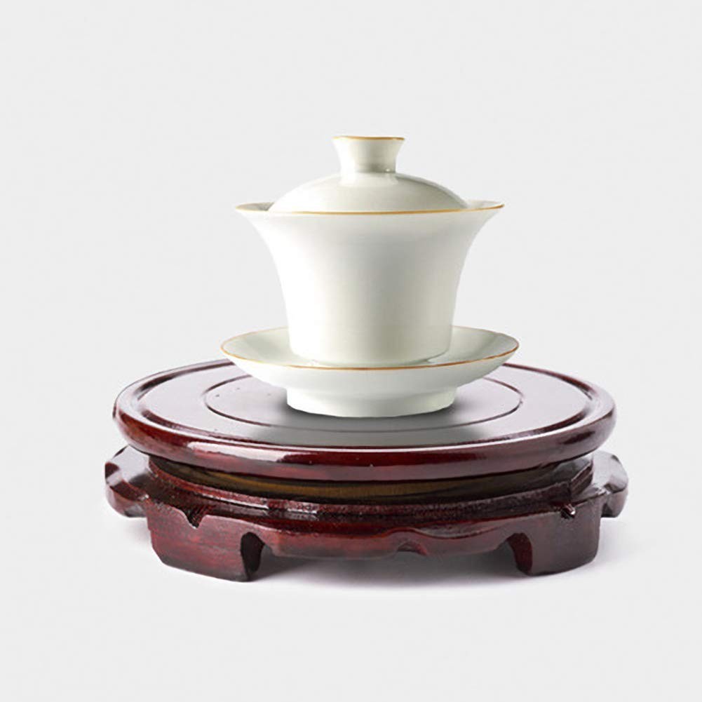 Brown Wood Oriental Style Round Veneer Base for Vase Lamp Teapot, Rotatable S…