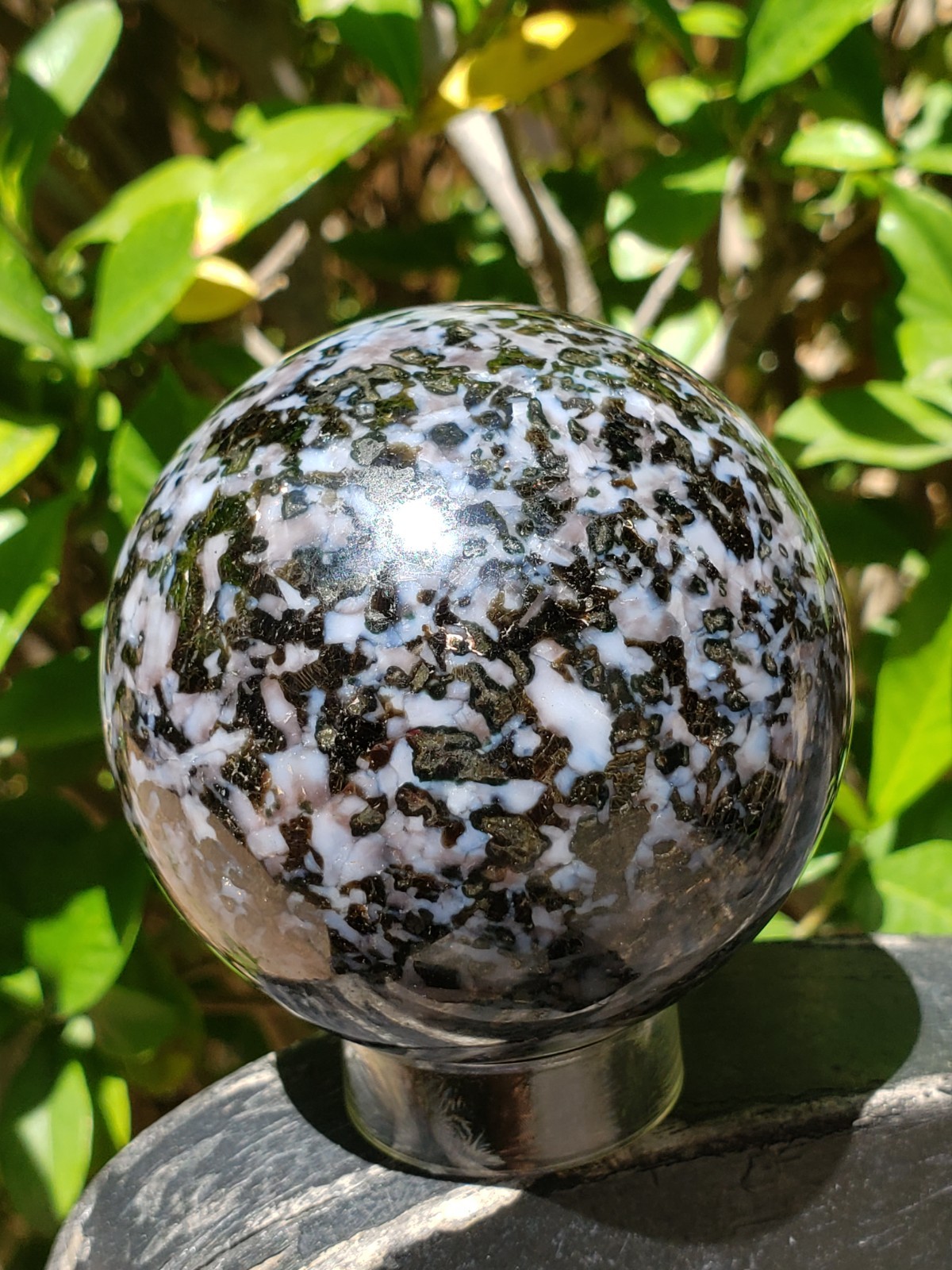 2.55″ Indigo Gabbro Mystic Merlinite Blizzard Stone Crystal Sphere, 438g