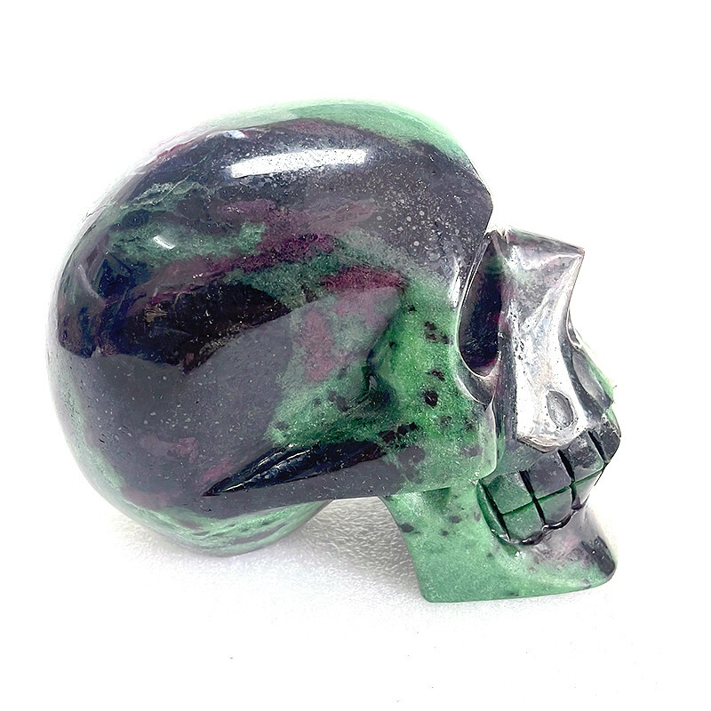 Mayan Style Healing Crystal Skull,4.9in Natural Ruby Zoisite Gemstone, Spiritual