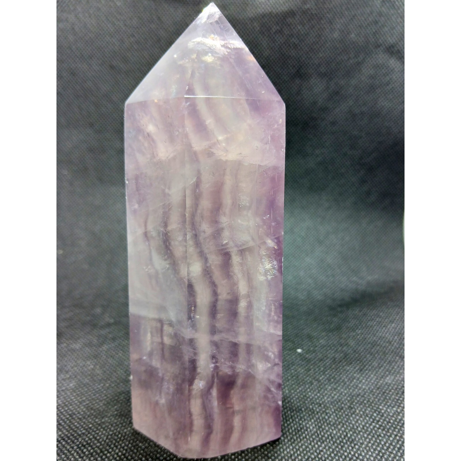 Lilac fluorite tower- mica fluorite crystal point large polished purple fluorite