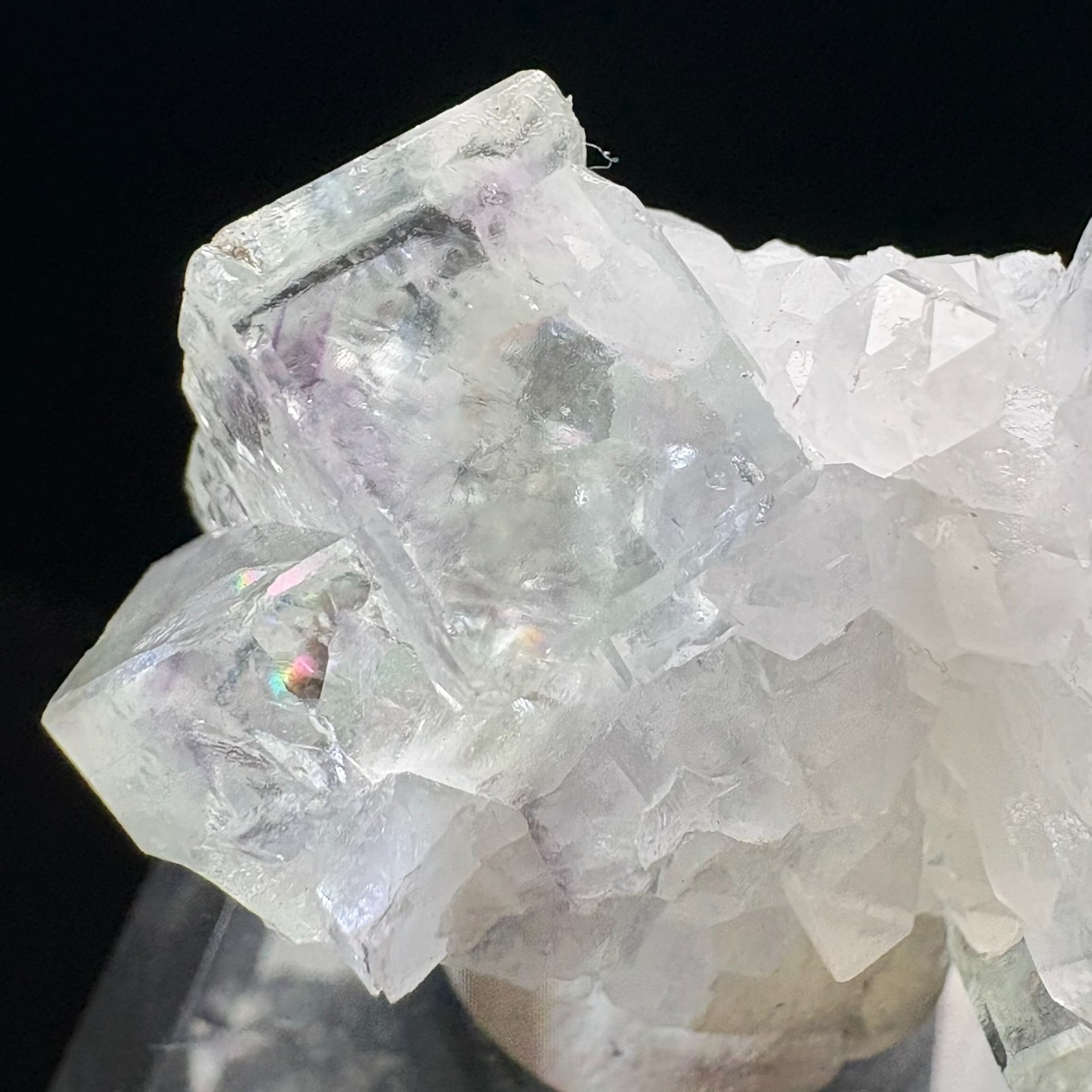 Natural Water-Clear Fluorite w/ Quartz Rare Specimen Raw Mineral w/ Acrylic Base