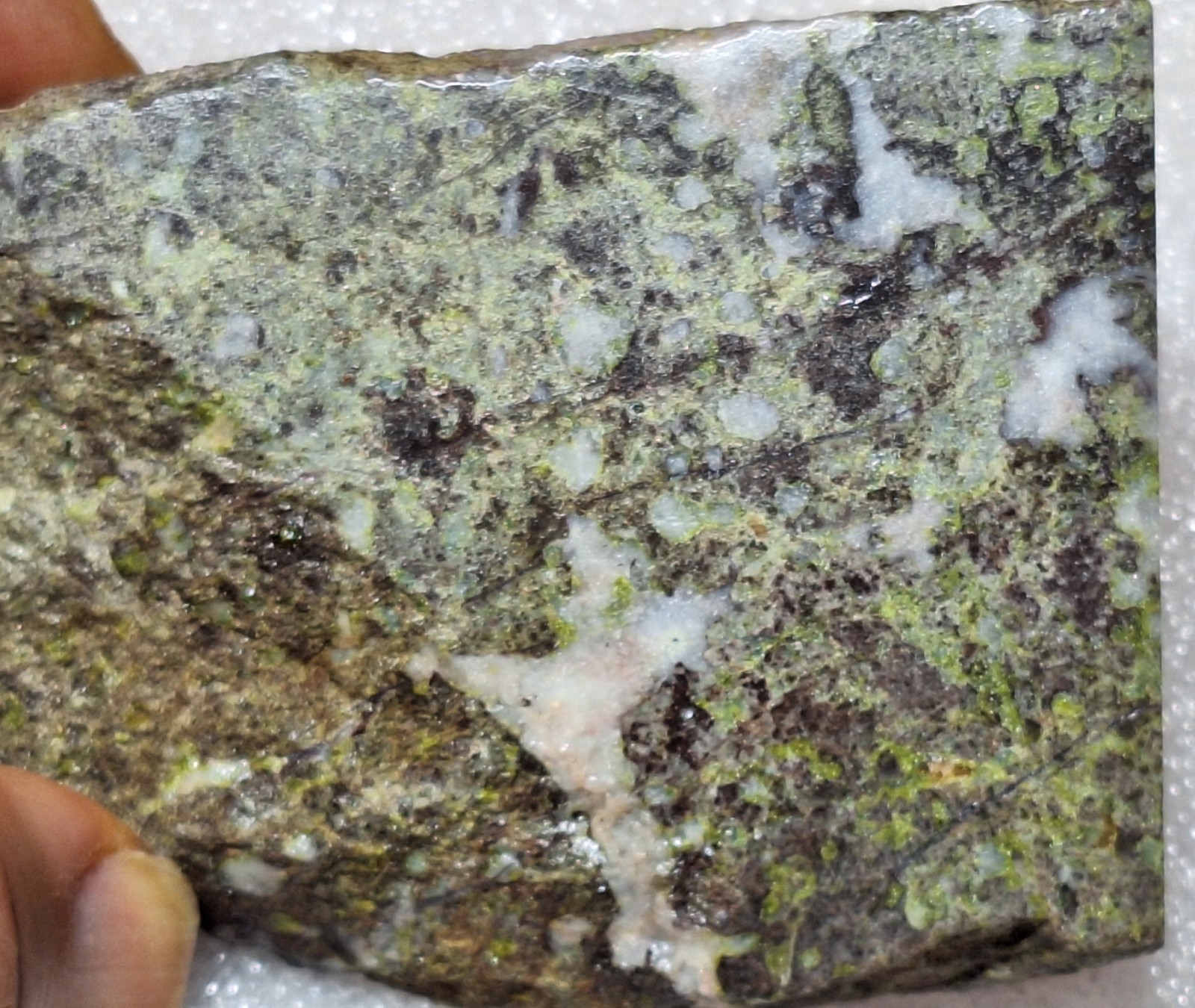 Pretty Epidote Calcite Copper and Quartz Pockets In Basalt -Polished Stone Slab