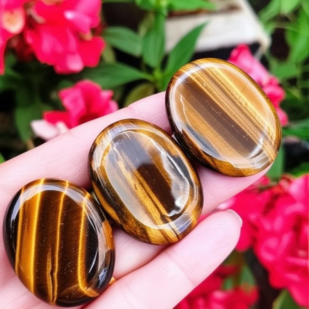 Tiger’s Eye Natural Worry Stone, Anti-Anxiety Palm Stone Healing Wellness Gift