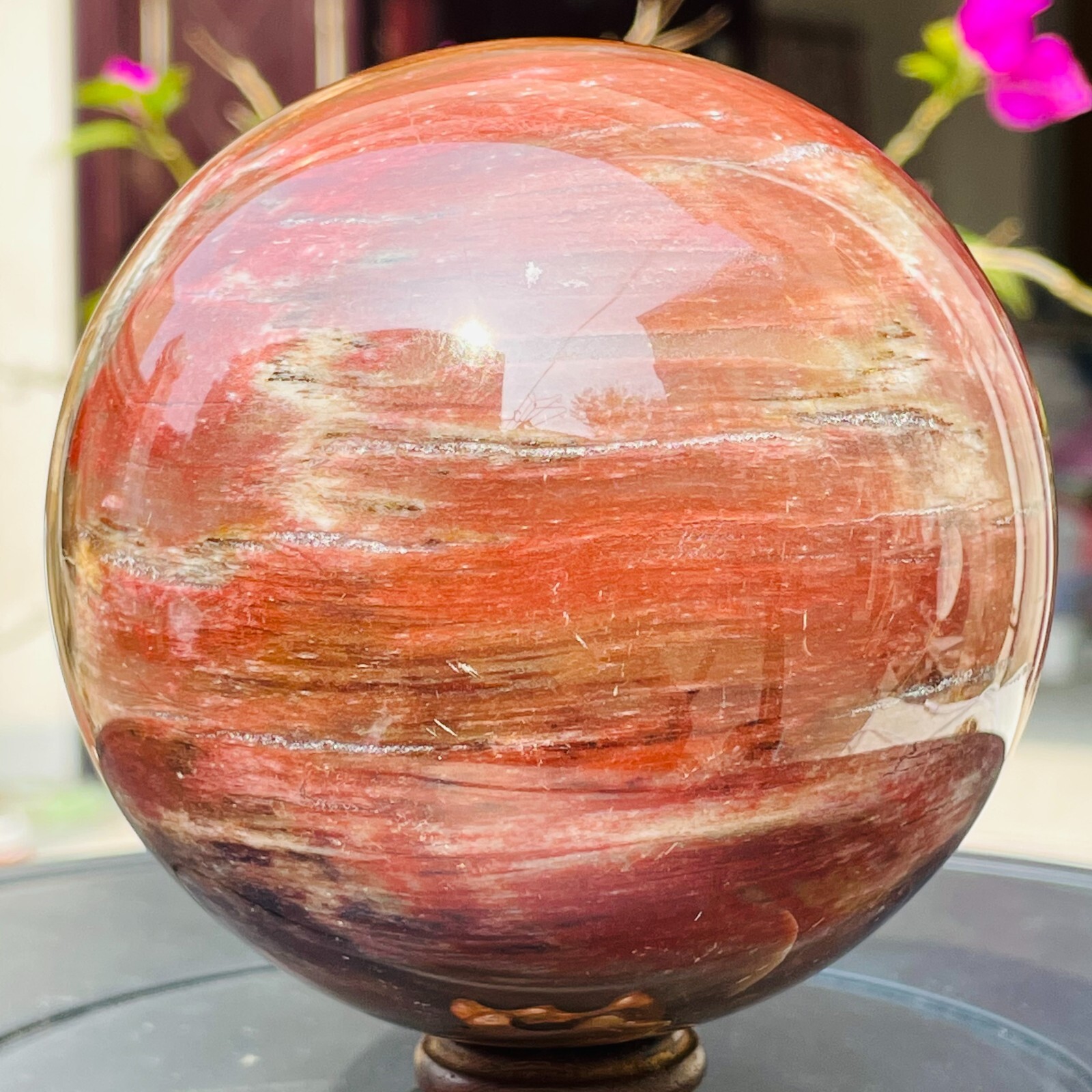 1196g Large Red Petrified Wood Crystal Ball Fossil Polished Sphere Specimen